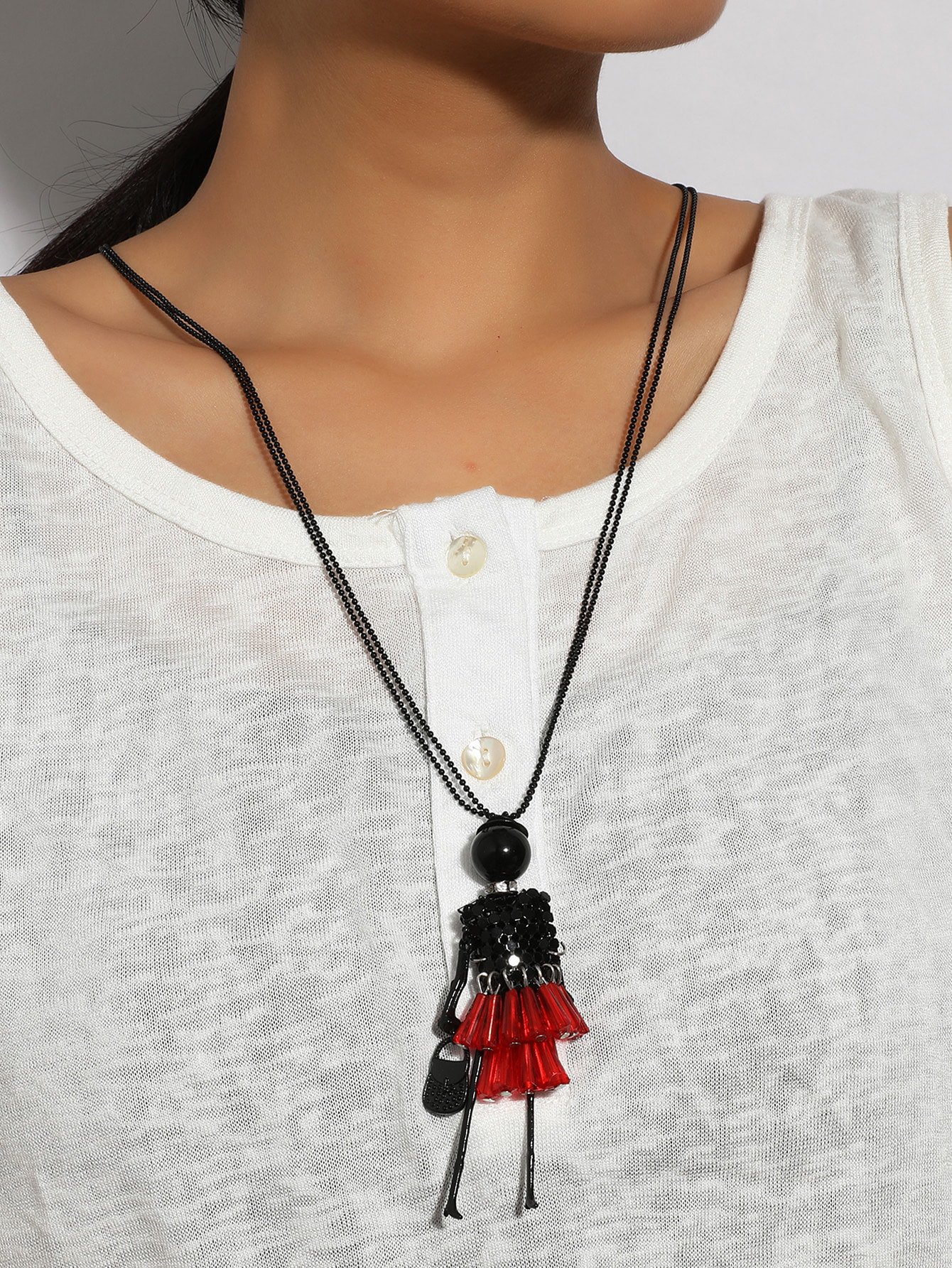 Black Doll Pendant Necklace