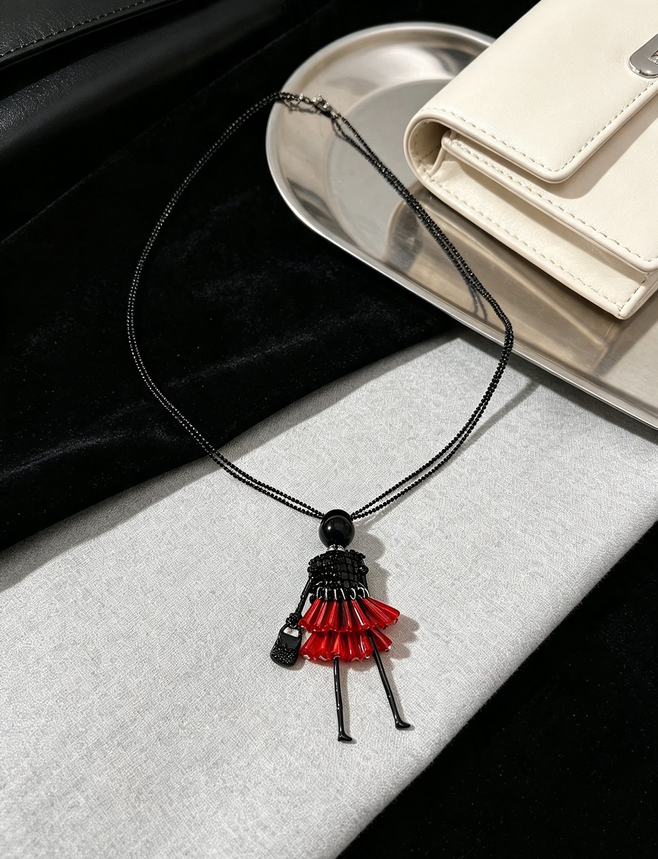 Black Doll Pendant Necklace