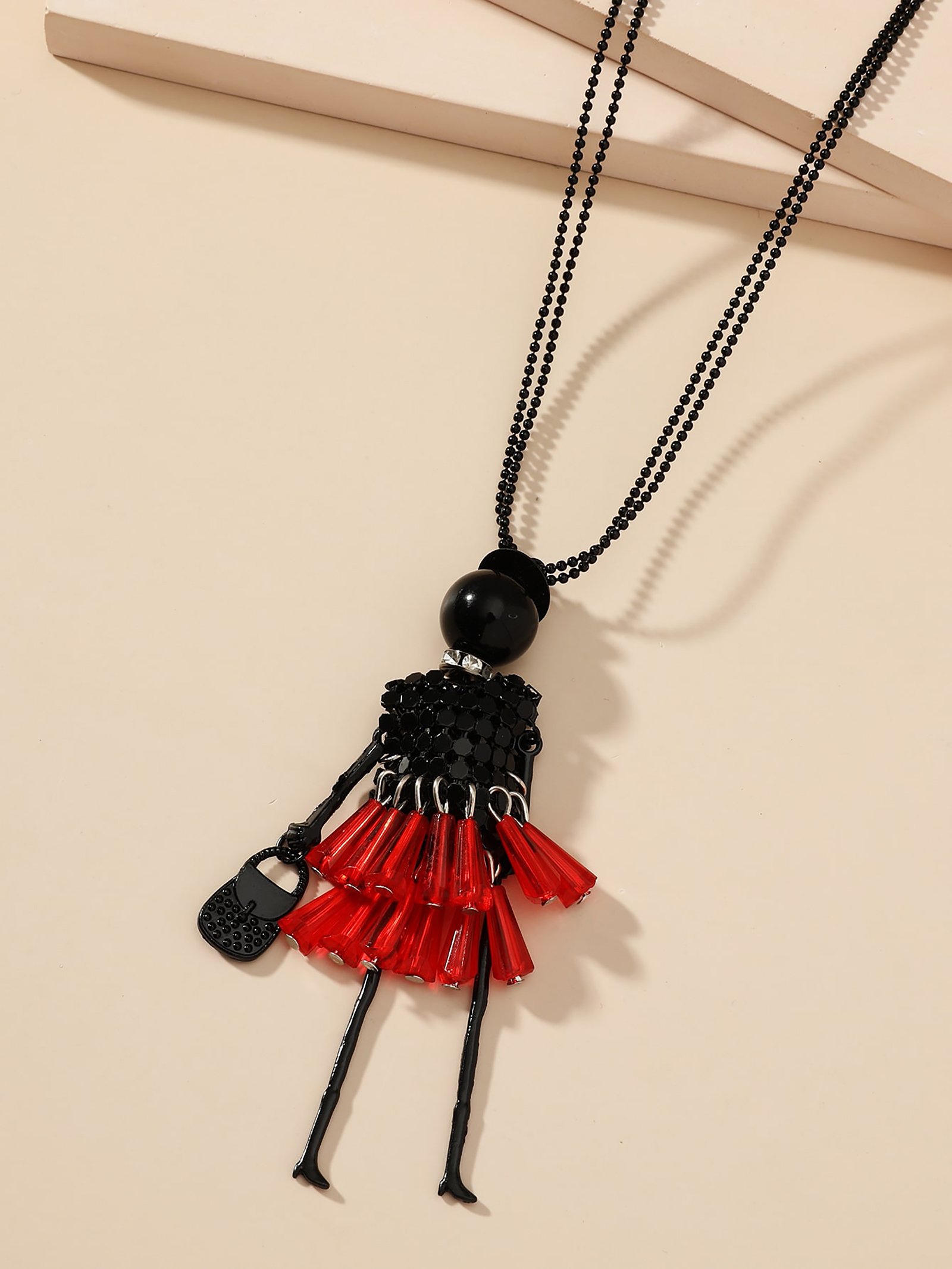 Black Doll Pendant Necklace