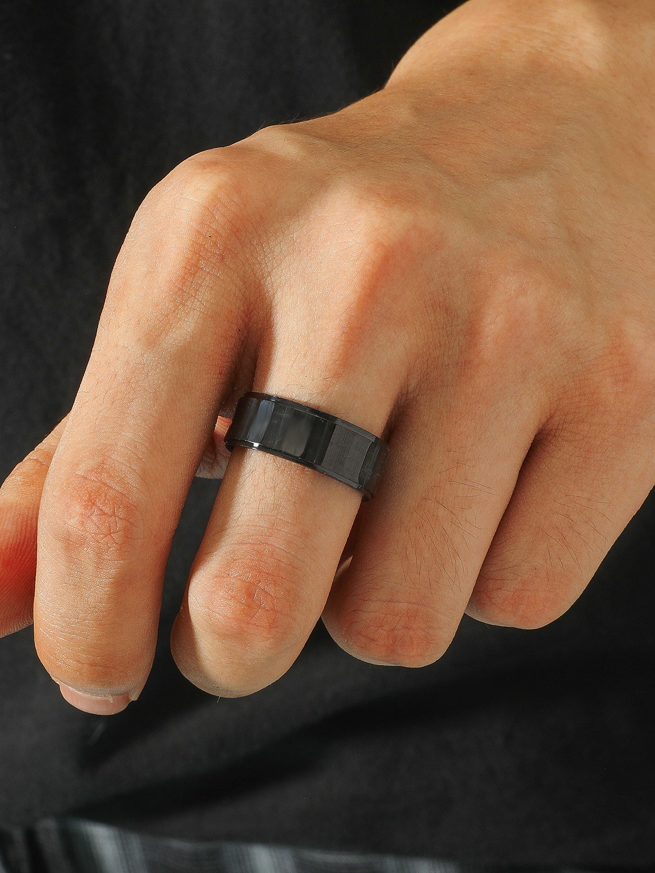 Mens Black Minimalist Band Ring