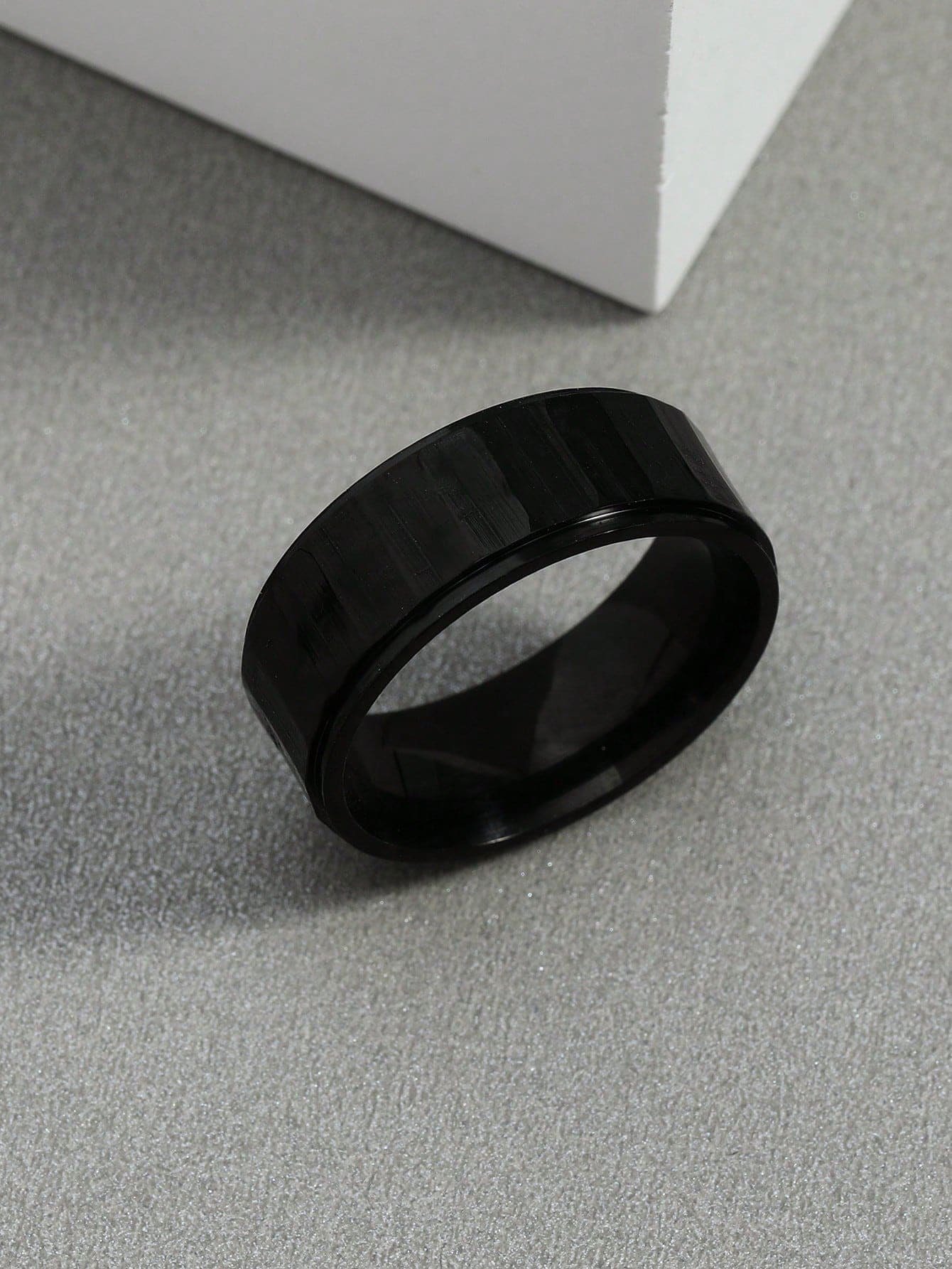 Mens Black Minimalist Band Ring
