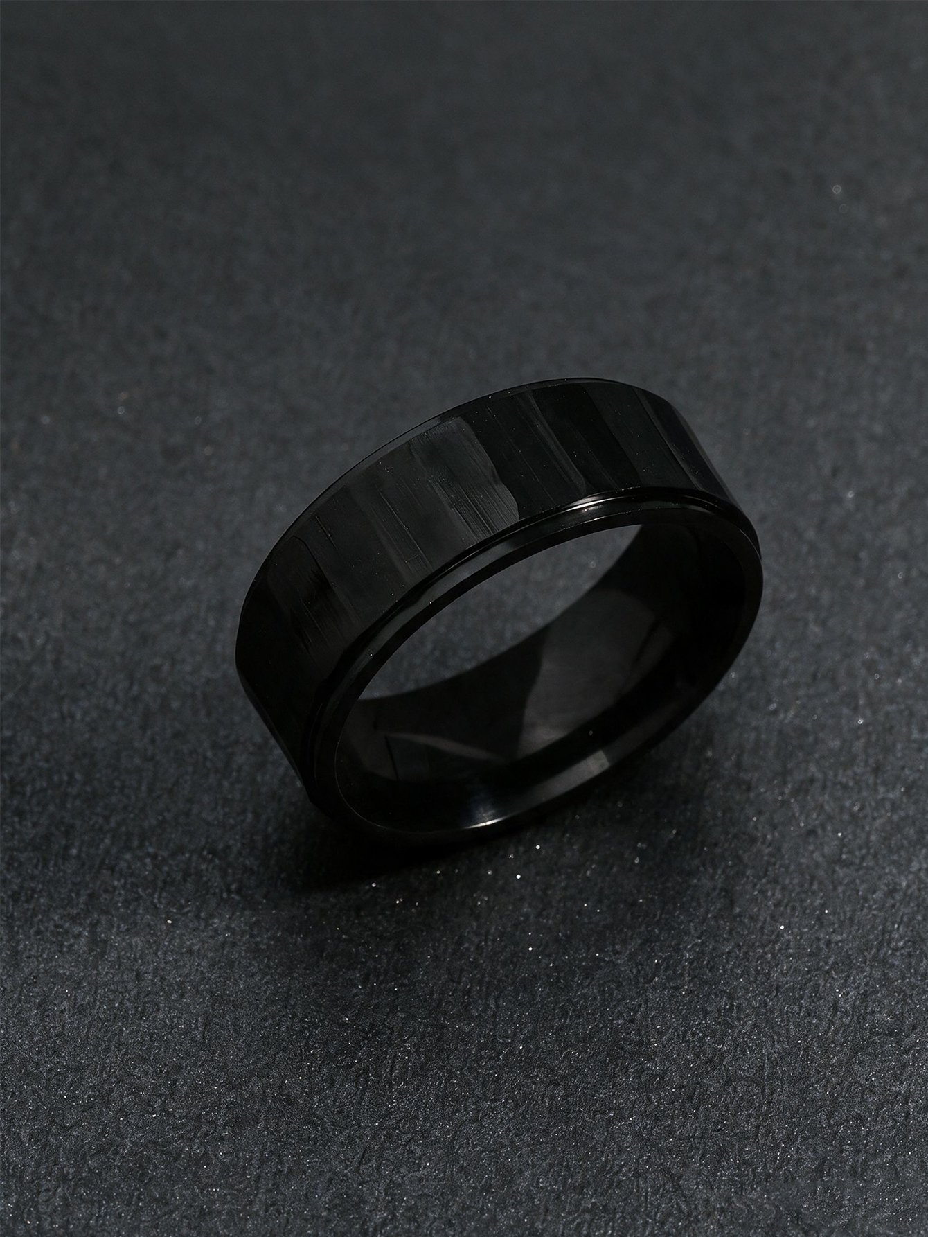 Mens Black Minimalist Band Ring