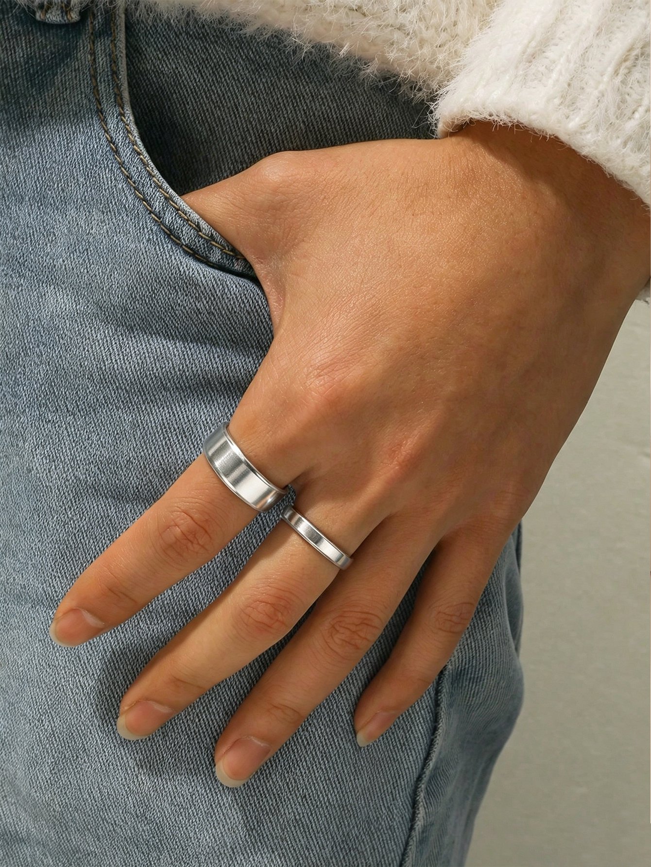  Silver Two-Piece Ring Set