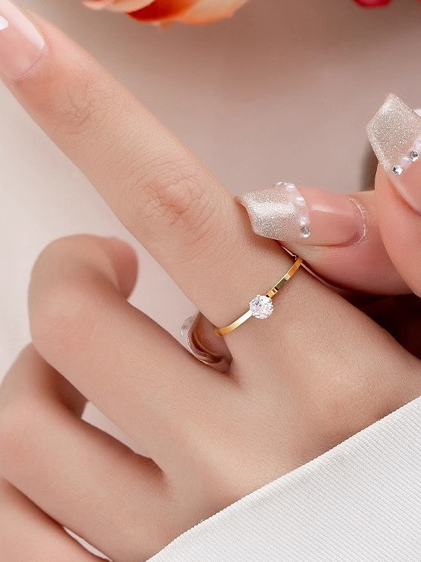 Gold Solitaire Embellished Ring