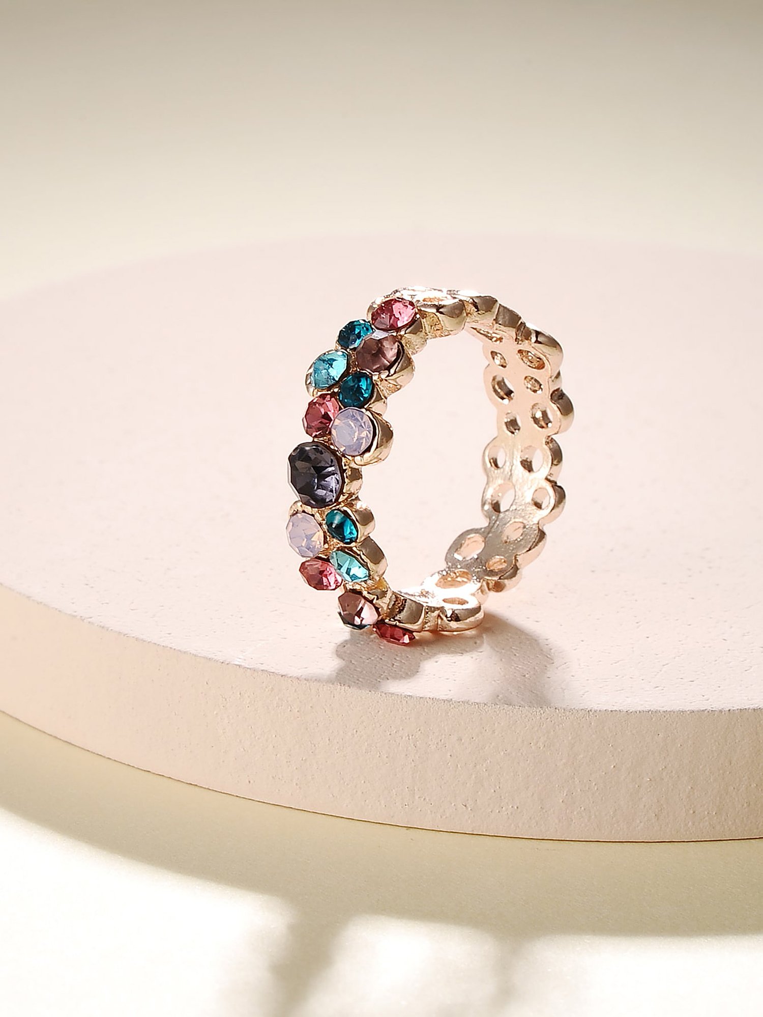 Rose Gold Multicolored Gemstone Band Ring