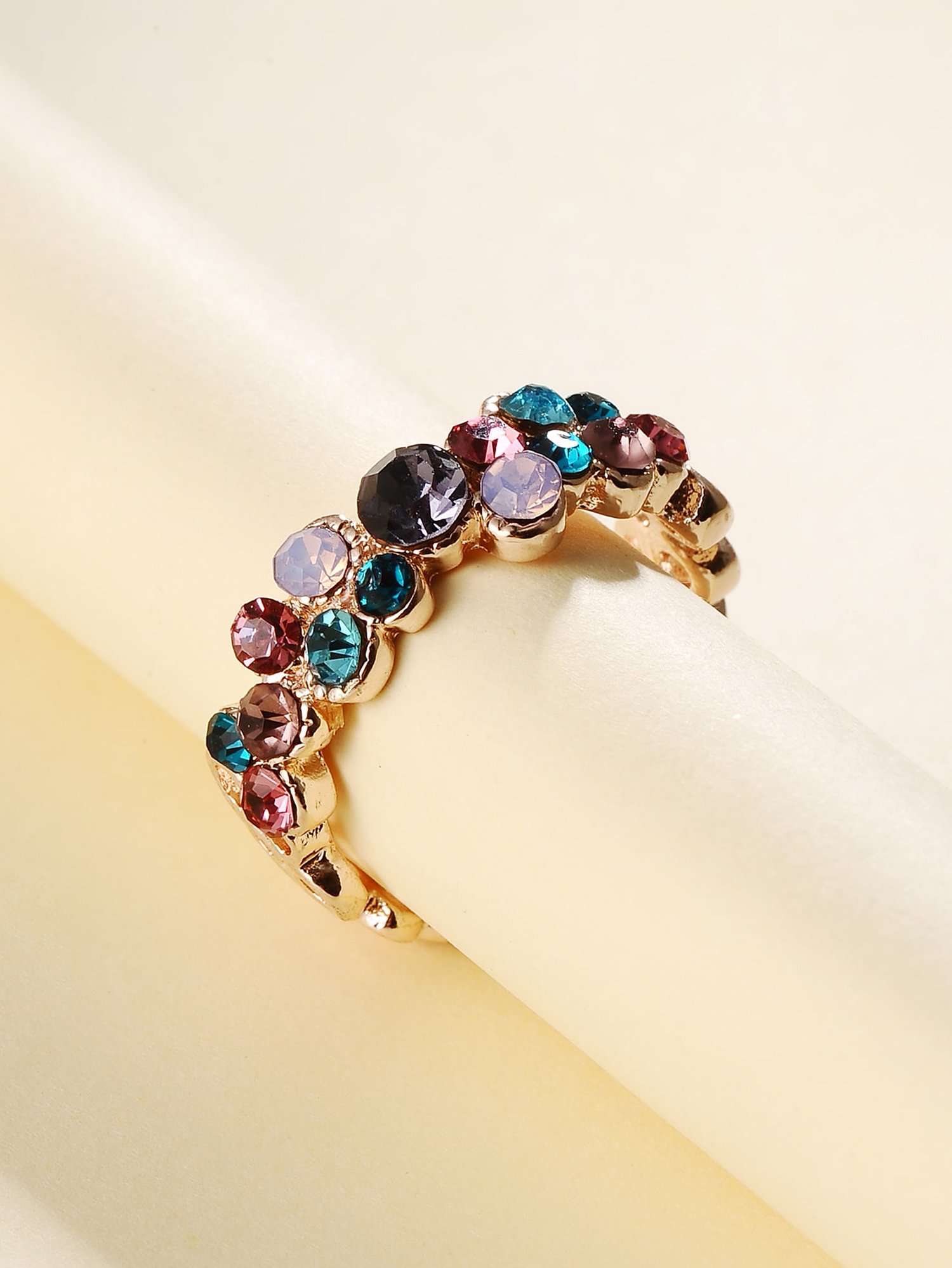 Rose Gold Multicolored Gemstone Band Ring