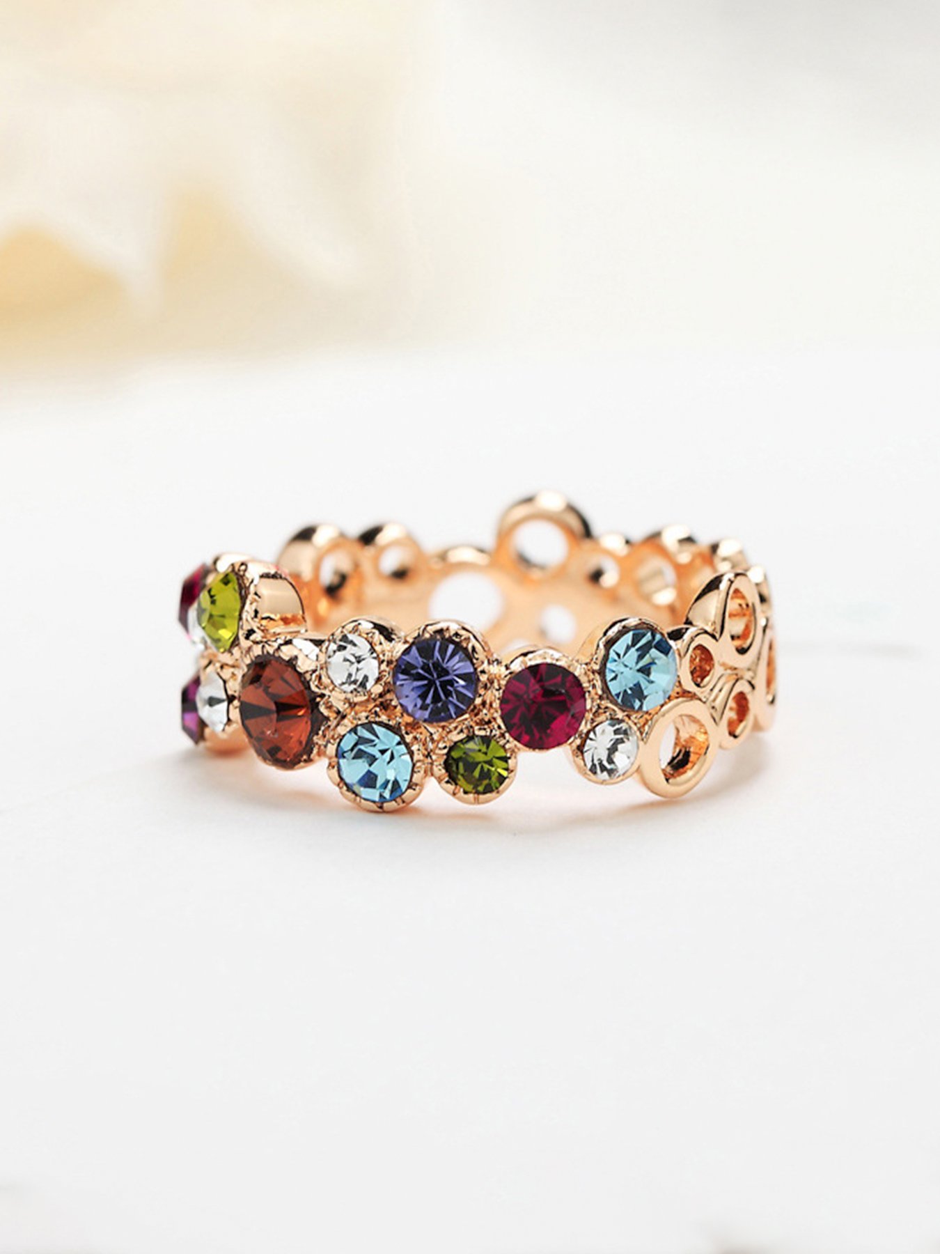 Rose Gold Multicolored Gemstone Band Ring