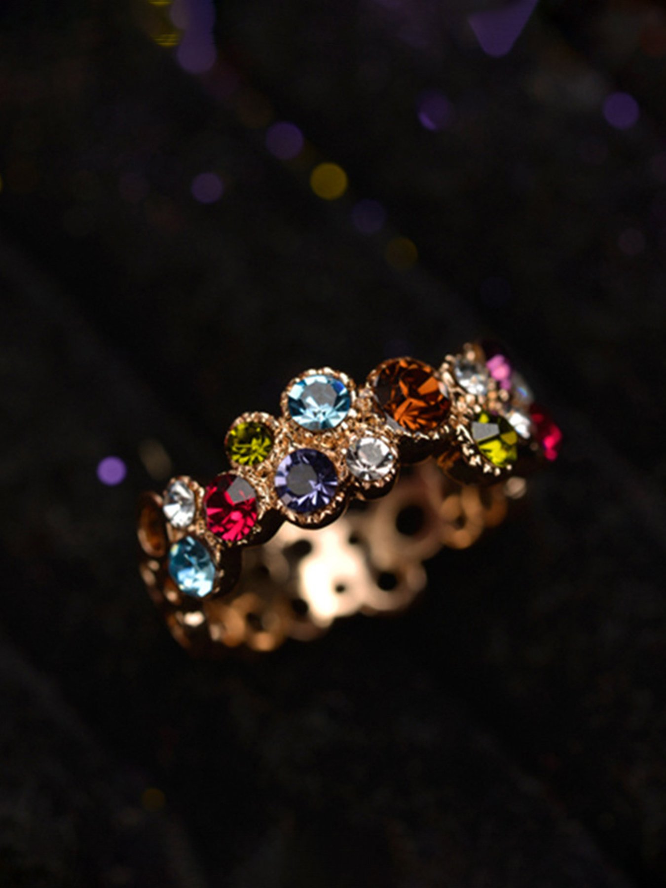 Rose Gold Multicolored Gemstone Band Ring