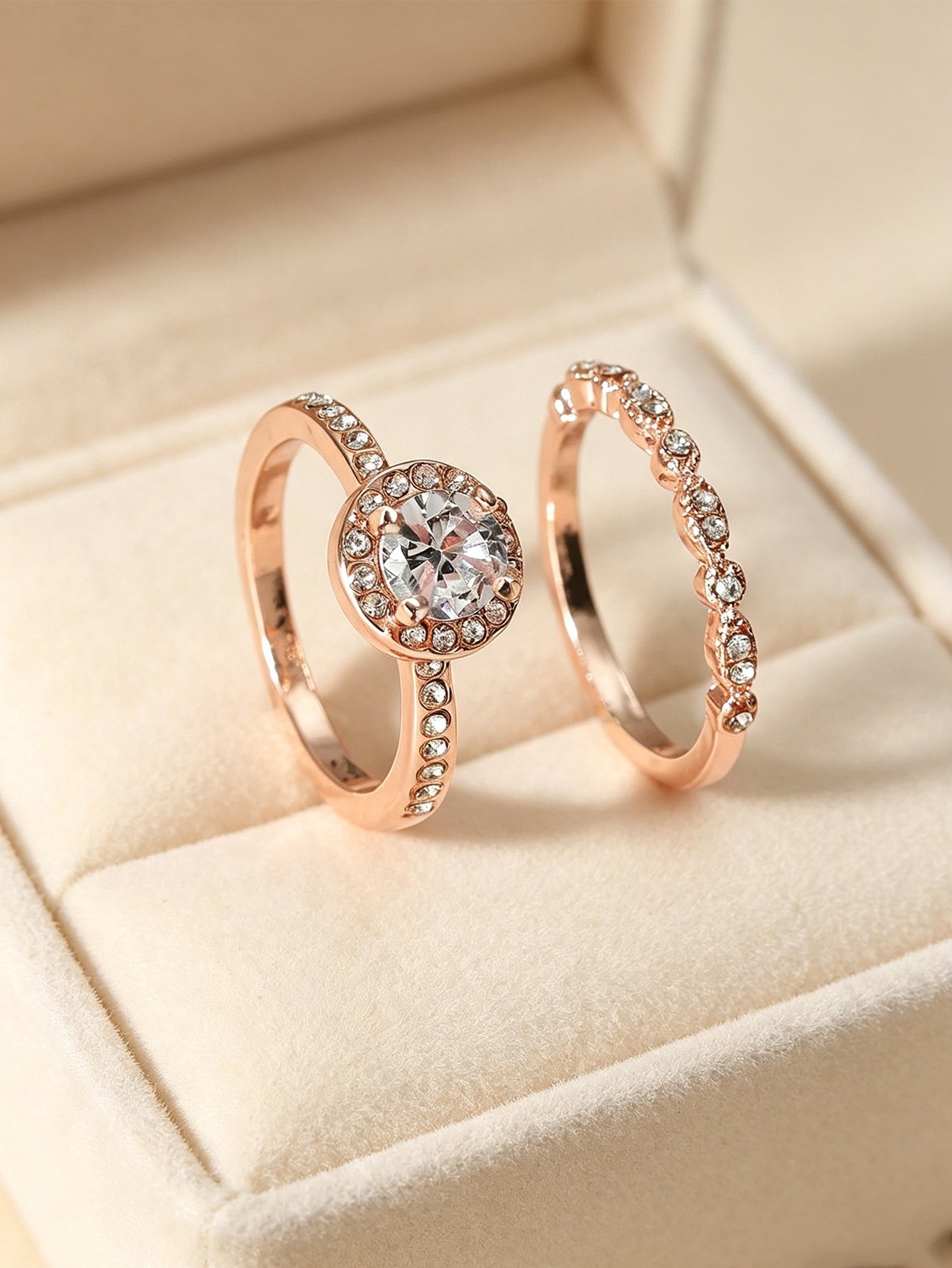 Rose Gold Plated Ring Set with Zirconia Stones