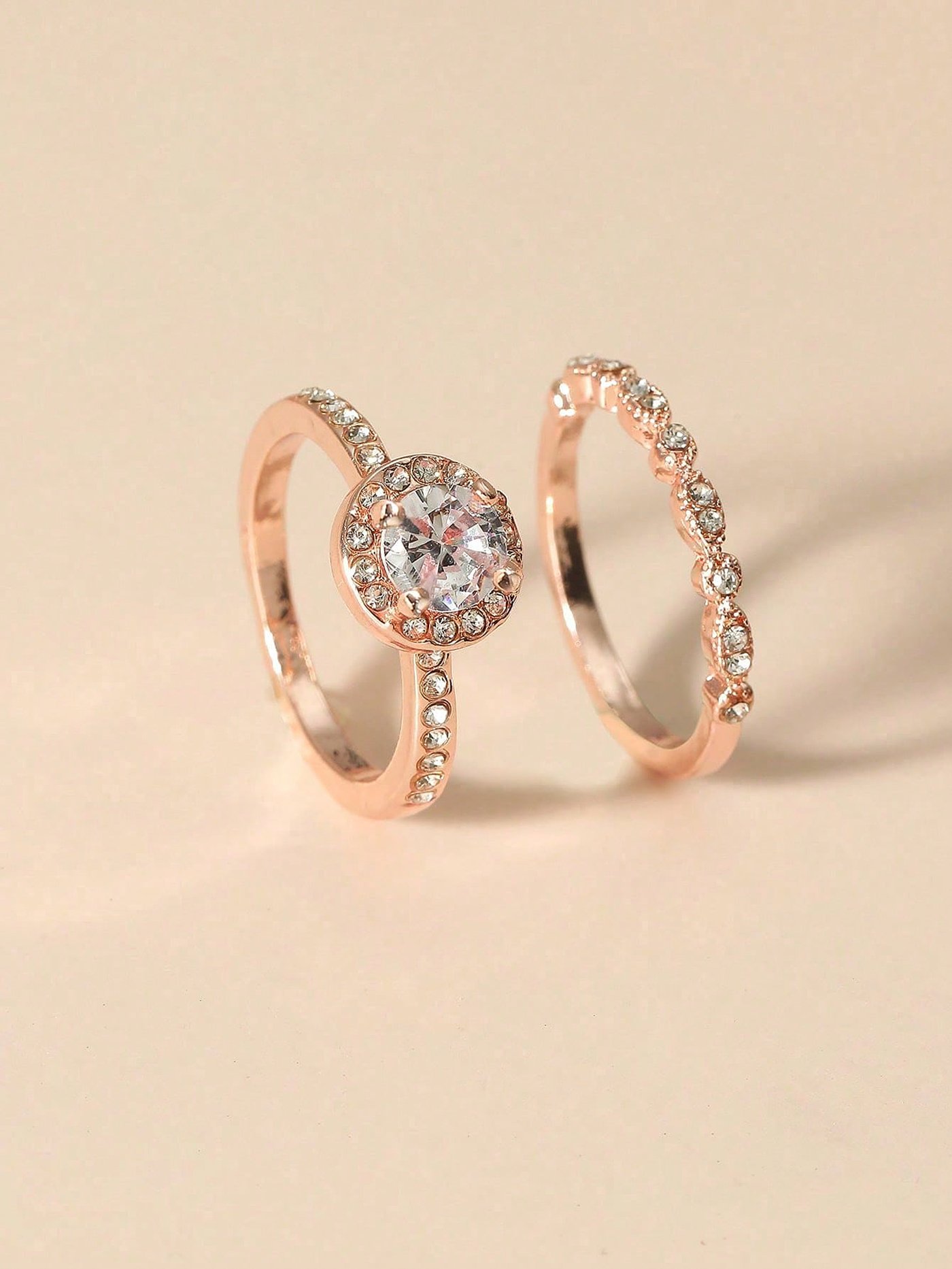 Rose Gold Plated Ring Set with Zirconia Stones