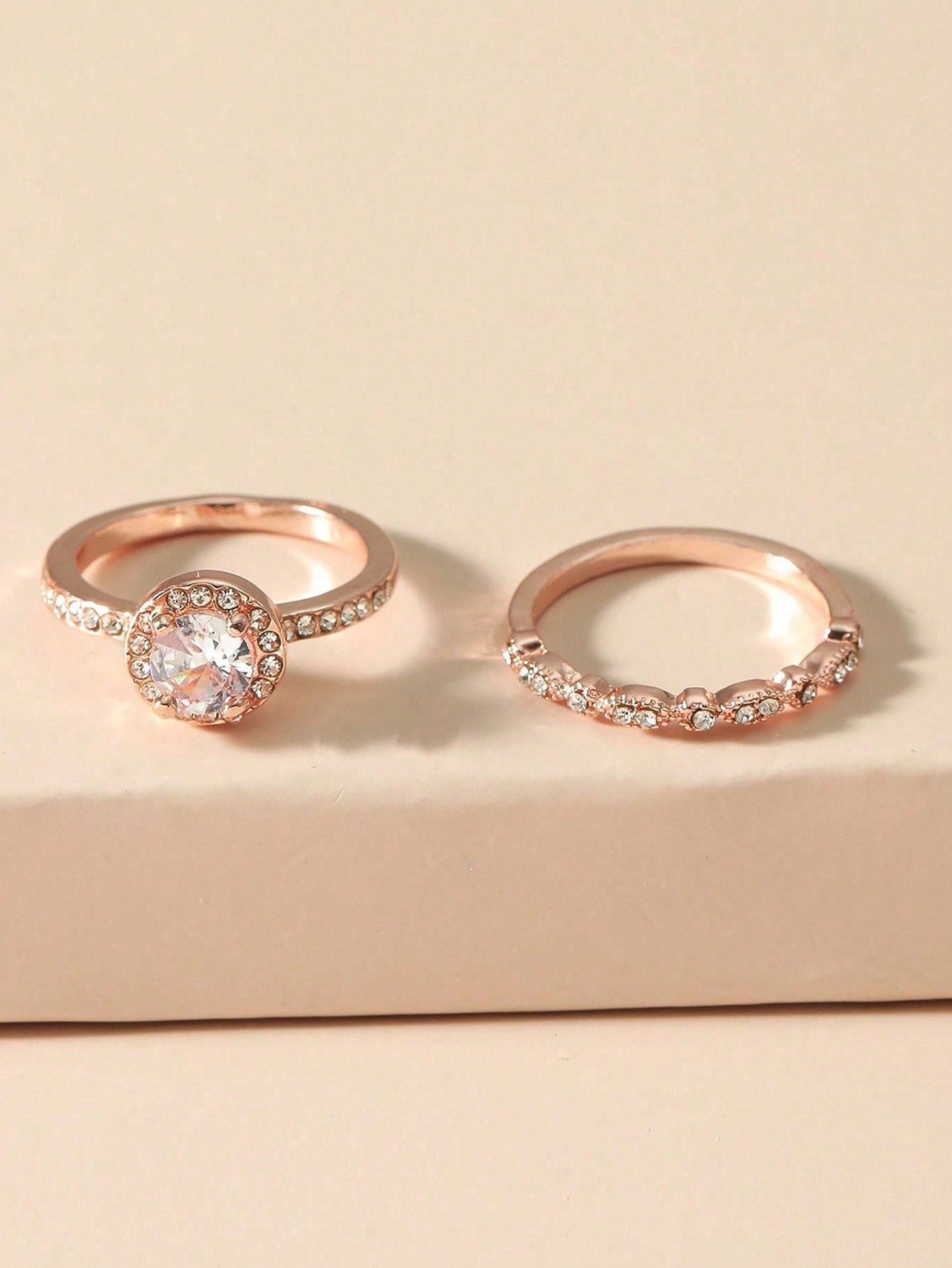 Rose Gold Plated Ring Set with Zirconia Stones
