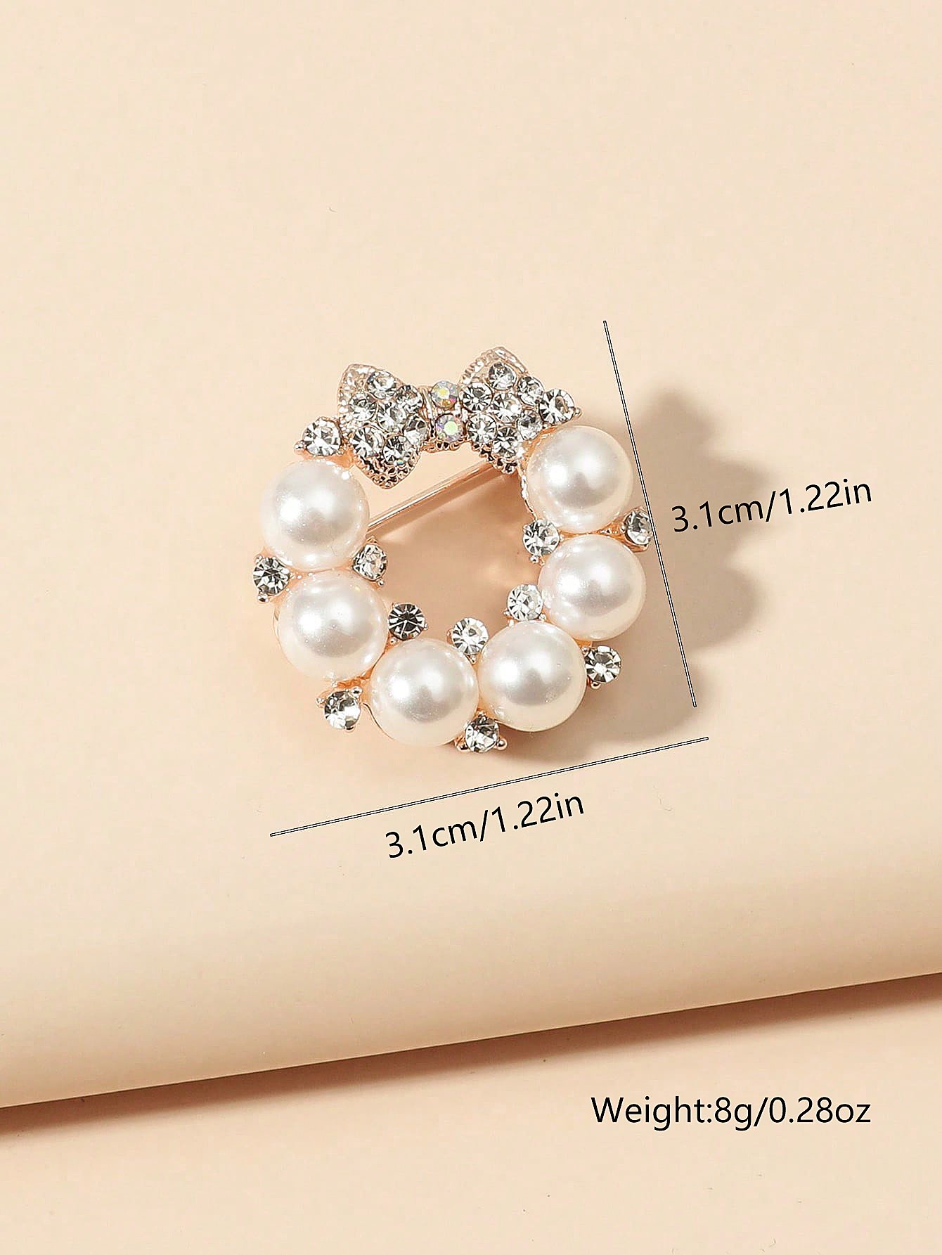 Elegant Copper Pearl and Crystal Wreath Brooch