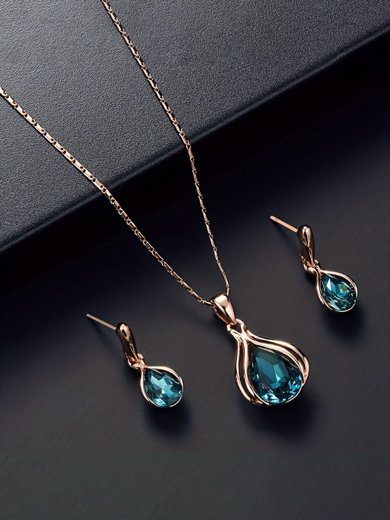 Copper Teardrop Gemstone Necklace and Earrings Set