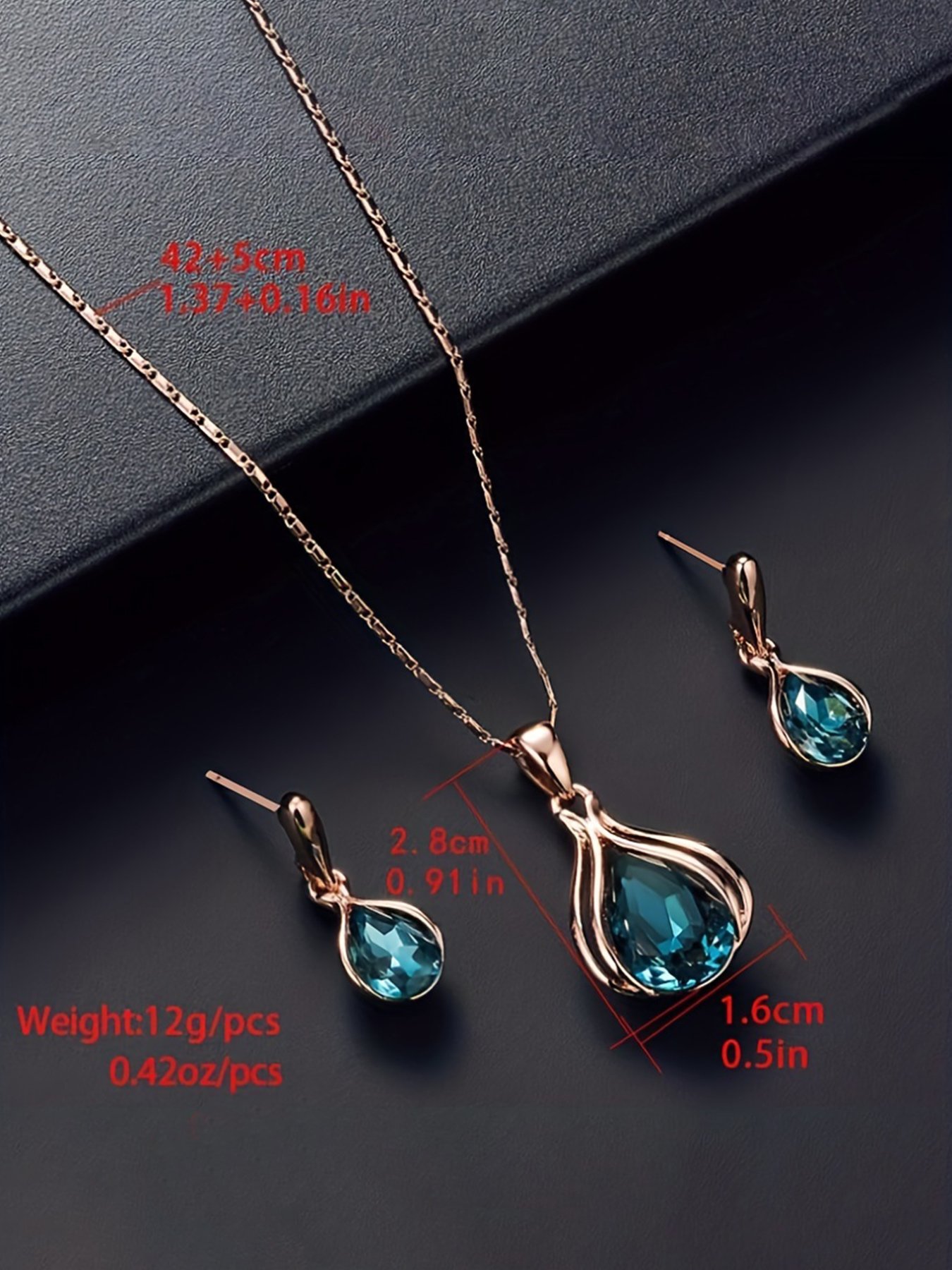 Copper Teardrop Gemstone Necklace and Earrings Set