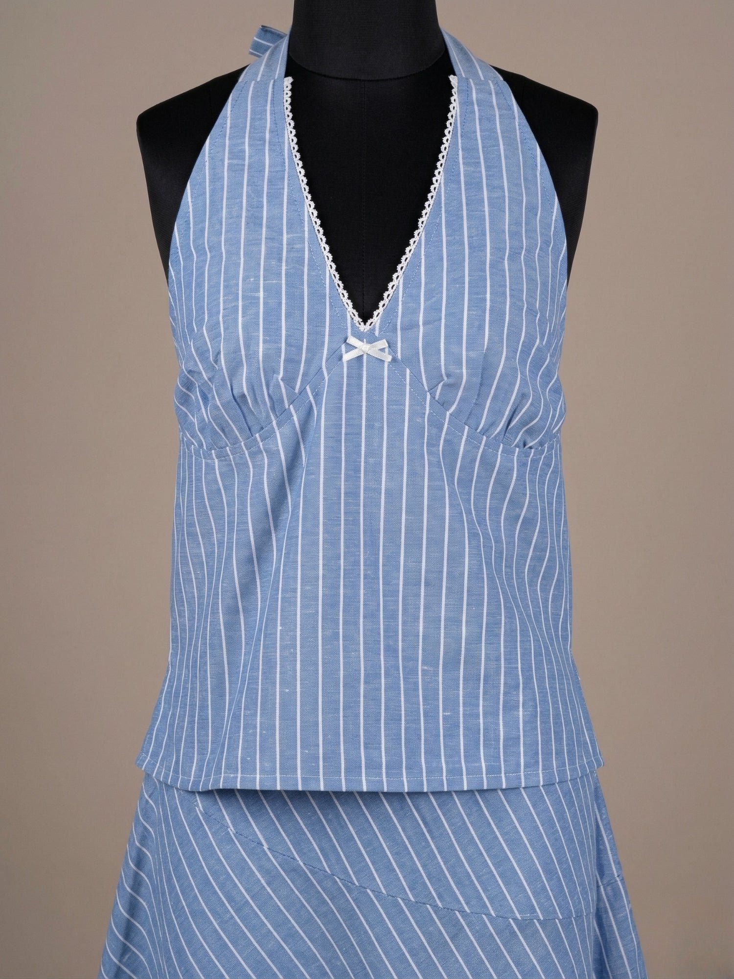 Blue Halter Neck Blouse and Handkerchief Hem Skirt Co-ord Set