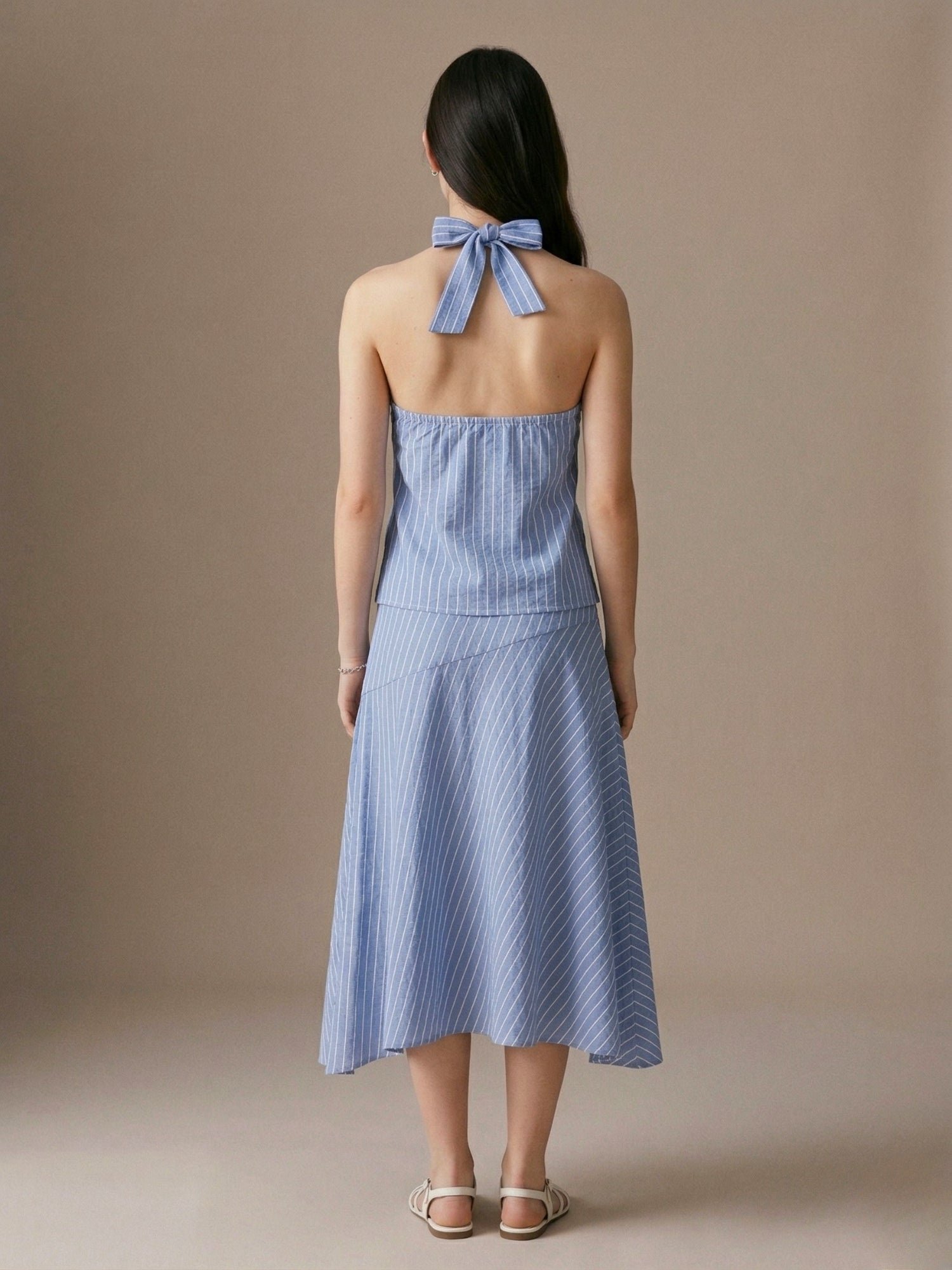 Blue Halter Neck Blouse and Handkerchief Hem Skirt Co-ord Set