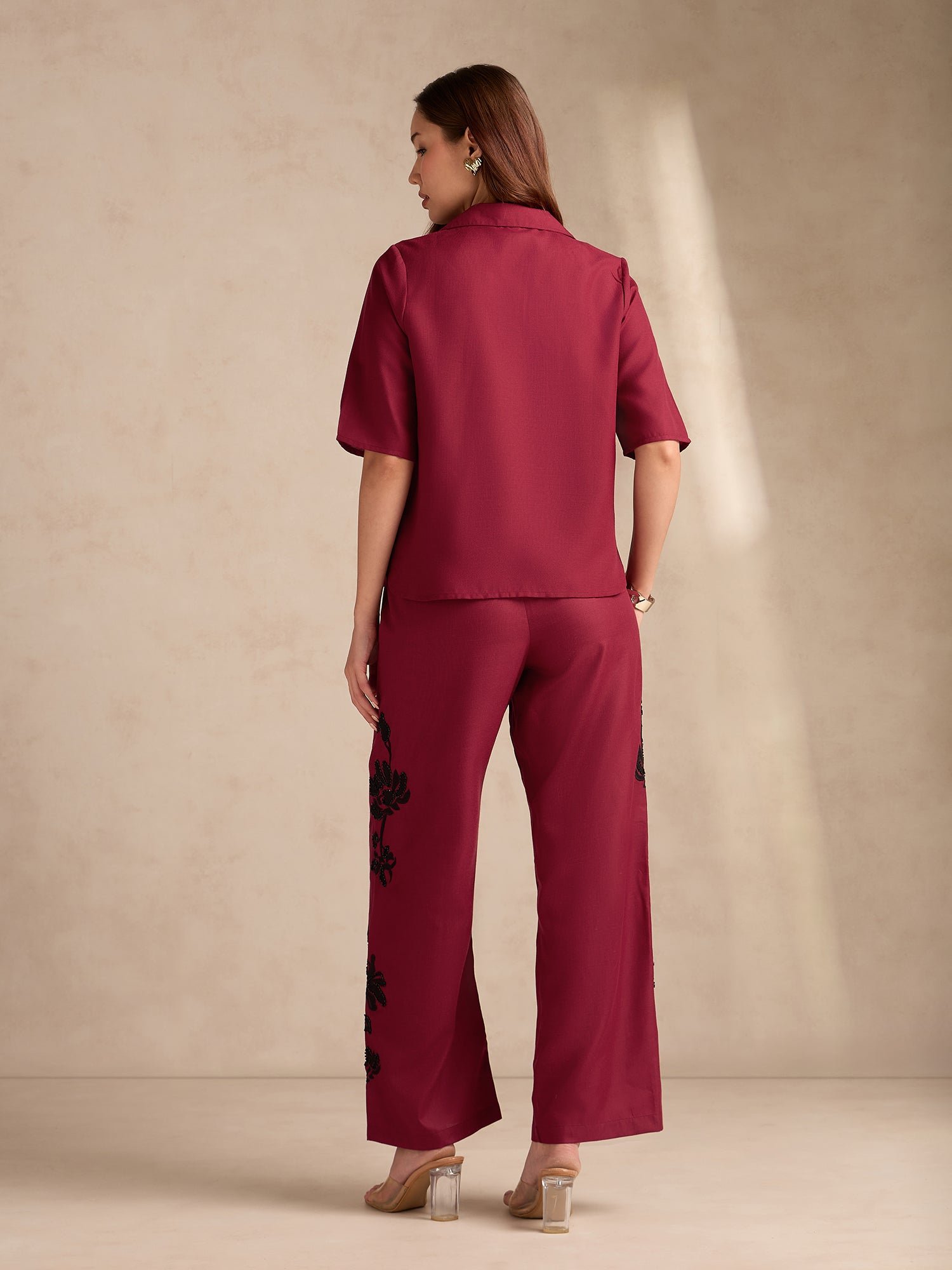 Red Beaded Top and Trousers Co-ord Set