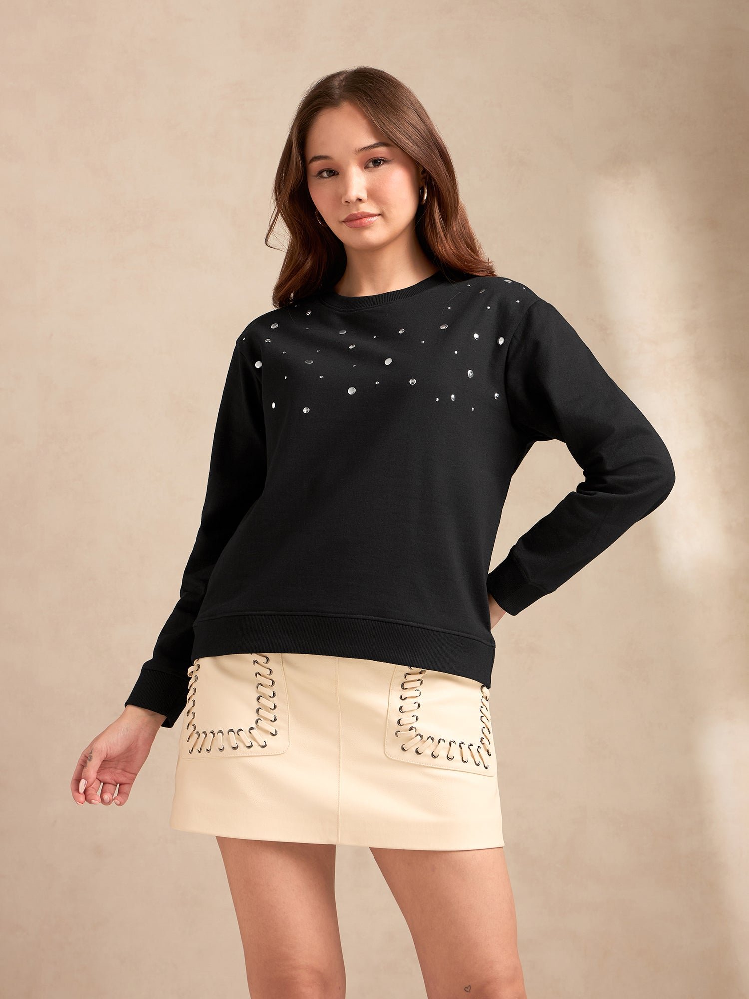 Black Metal Studded Sweatshirt