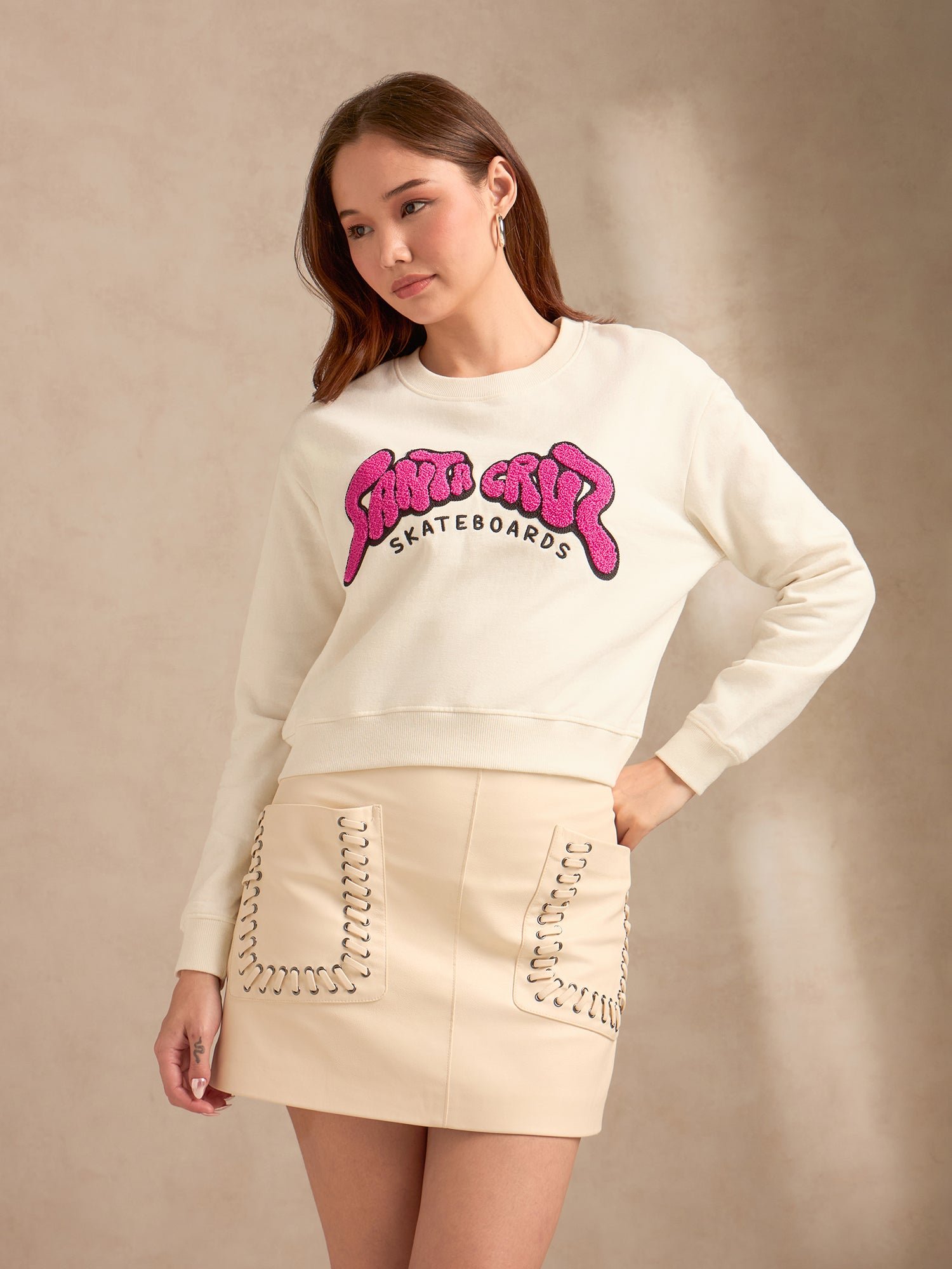 Cream Varsity Graphic Sweatshirt
