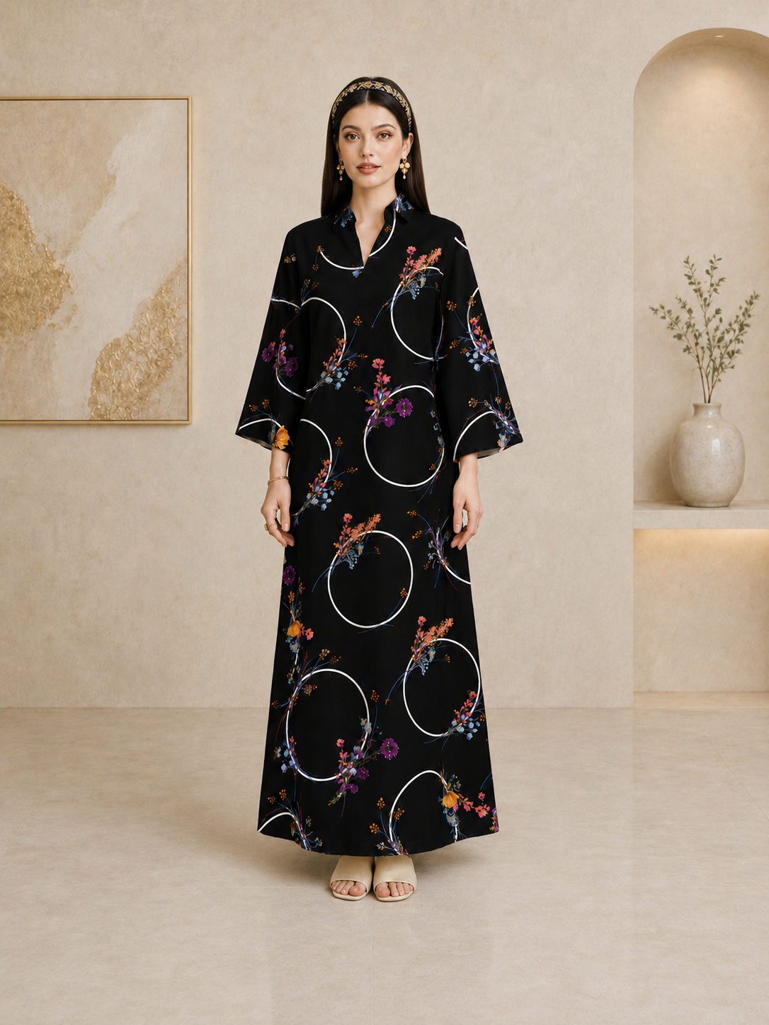 Black Floral Hoop Jalabiya