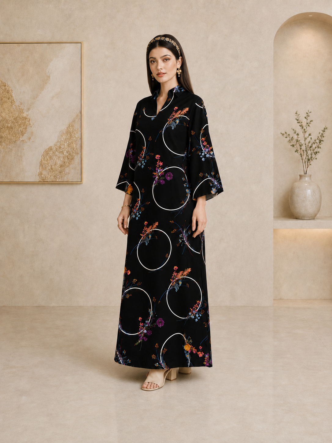 Black Floral Hoop Jalabiya