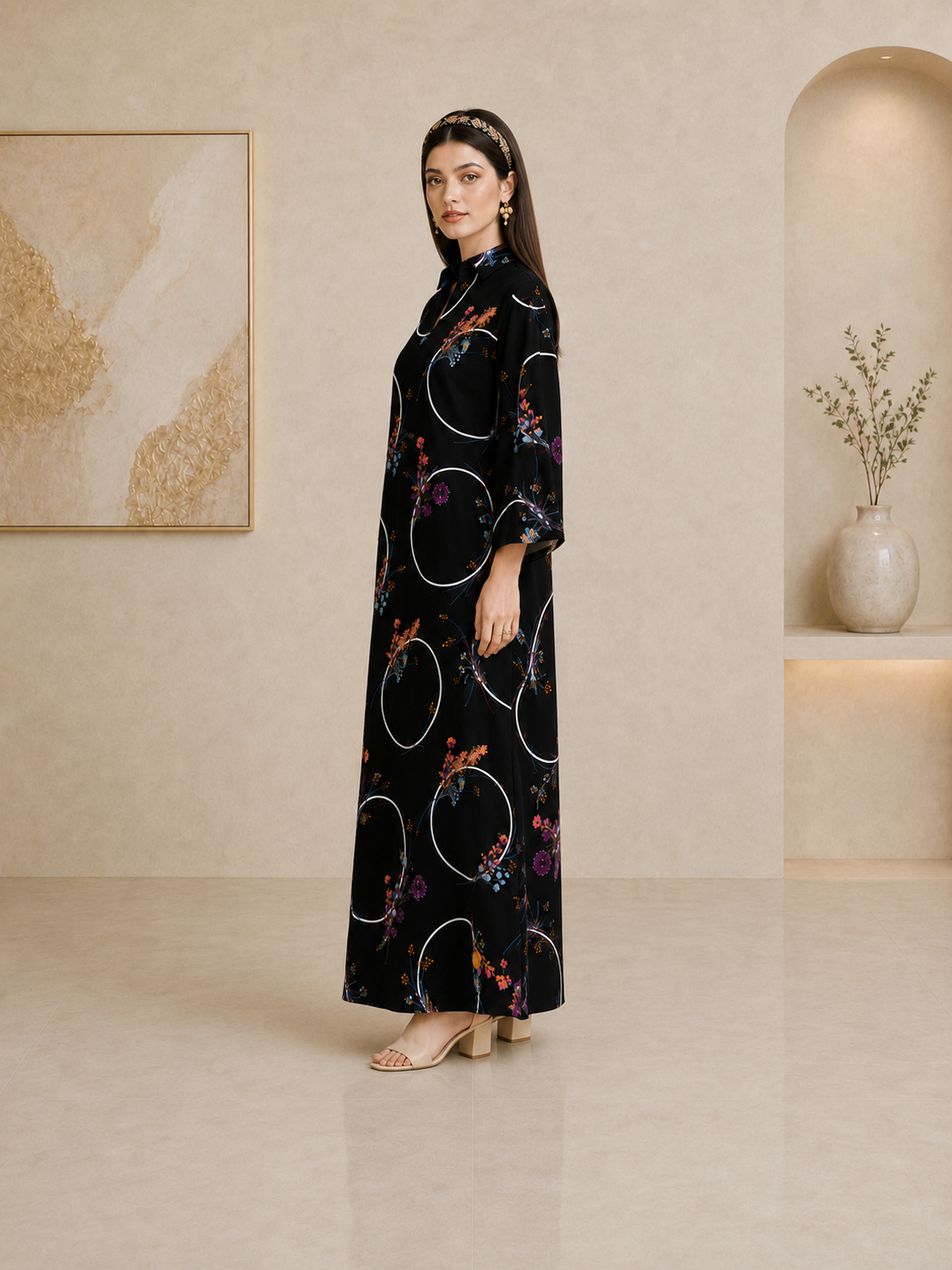 Black Floral Hoop Jalabiya