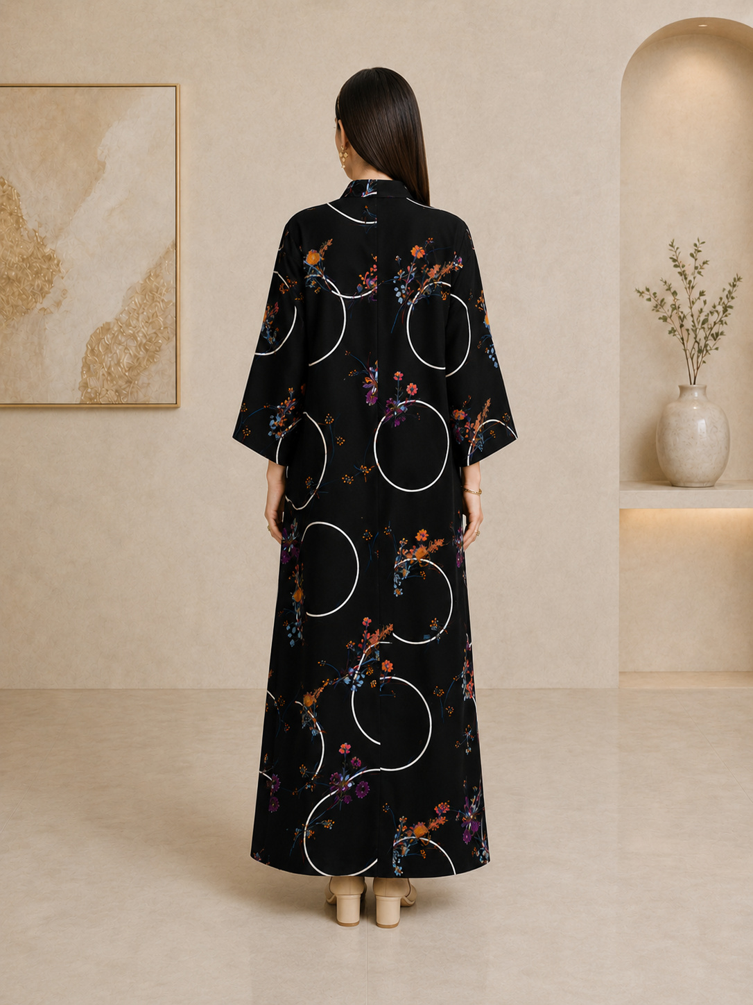 Black Floral Hoop Jalabiya