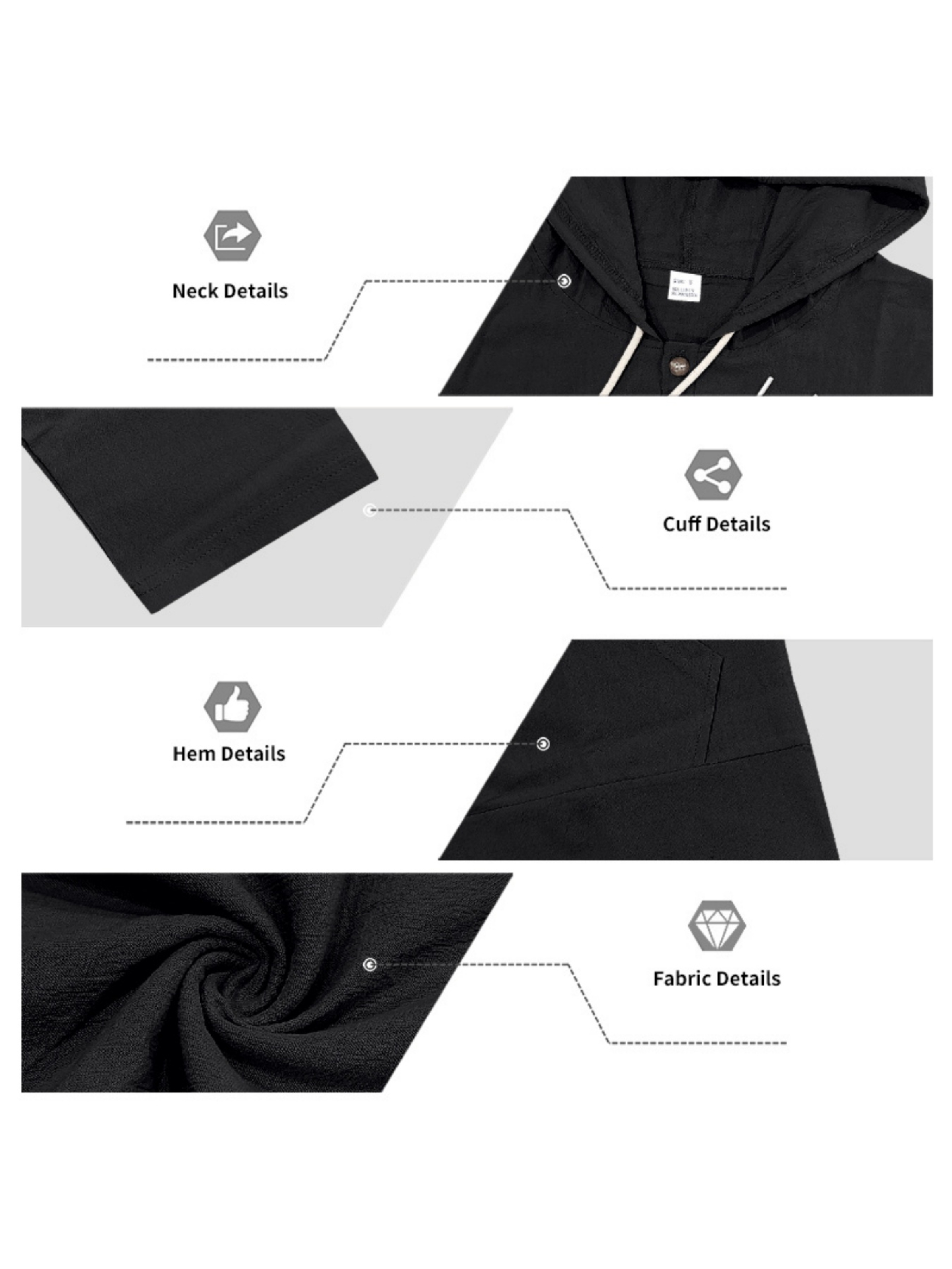 Men Black Hooded Shirt and Trousers Set
