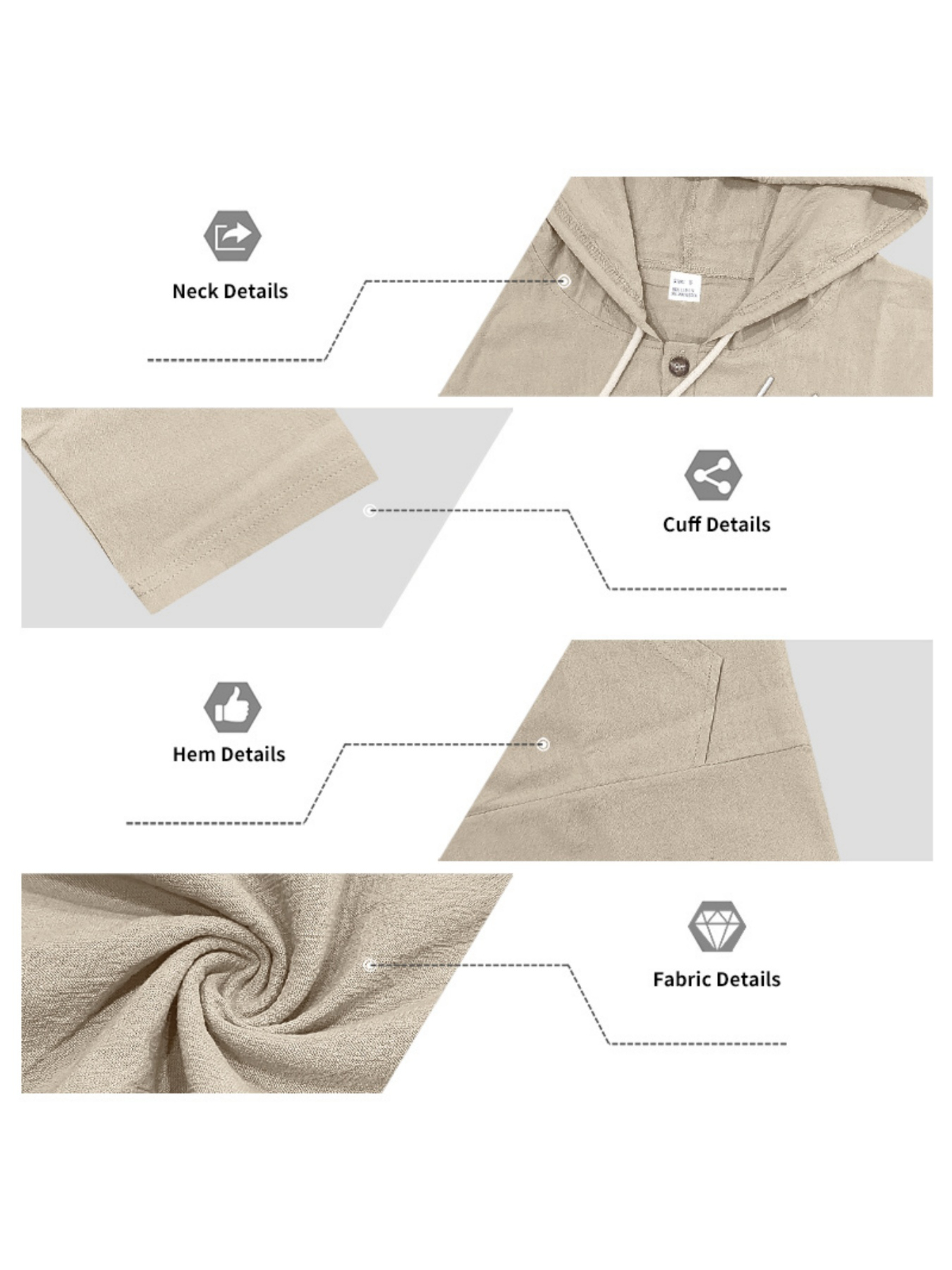 Men Beige Linen Hooded Shirt and Trousers Set