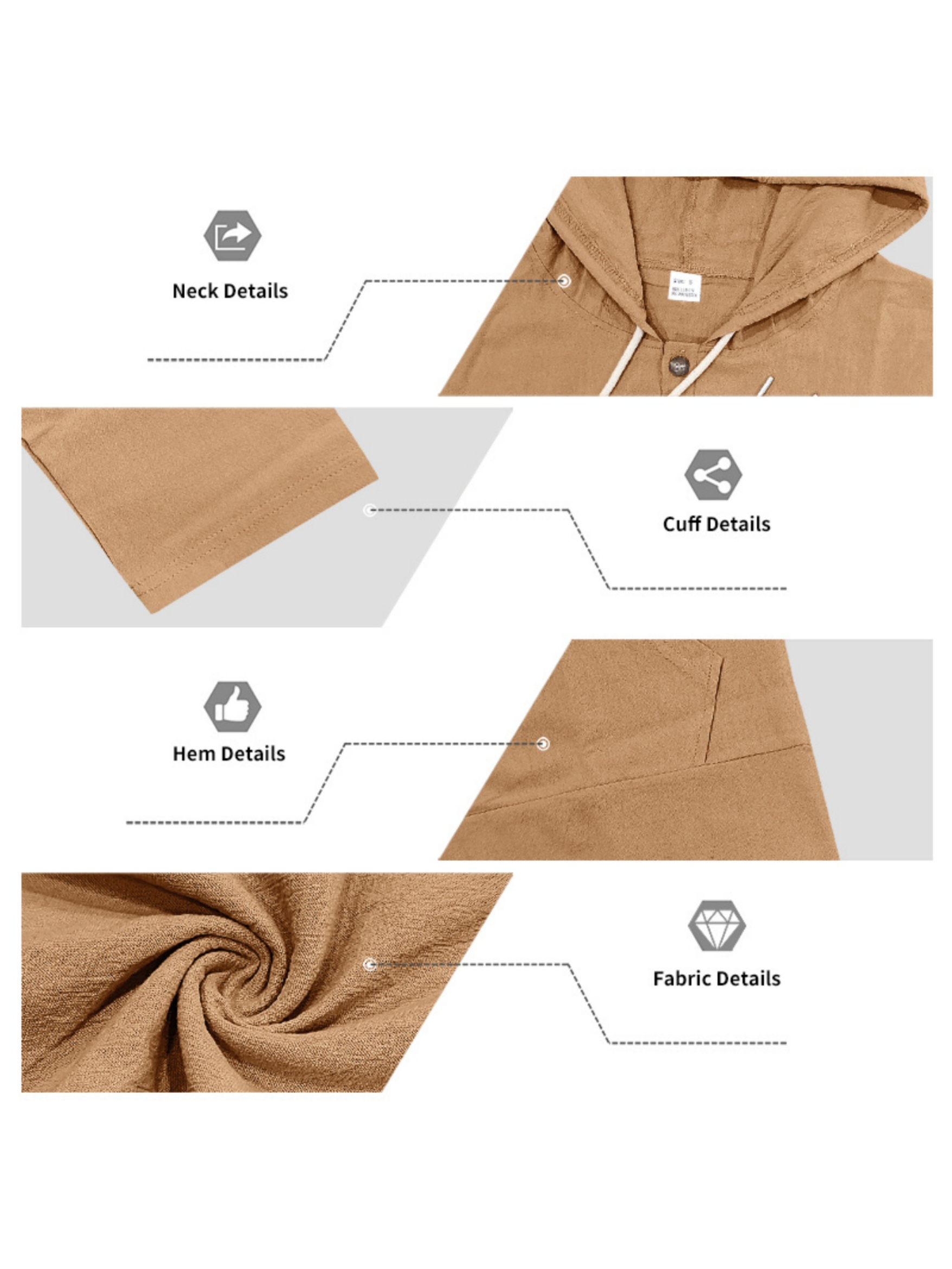 Men Brown Linen Blend Hooded Shirt and Trousers Set