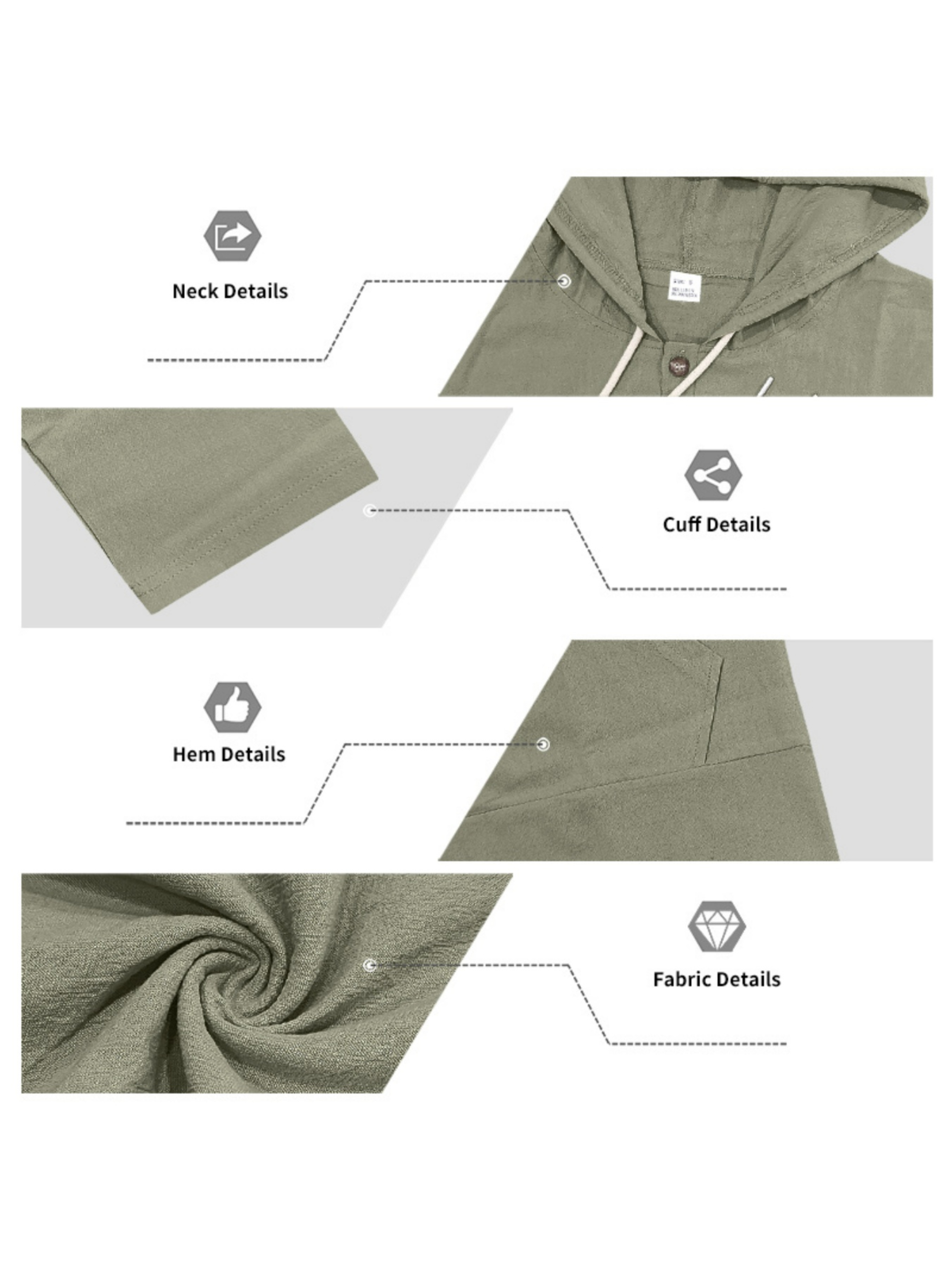 Men Green Linen Hooded Shirt and Trousers Set