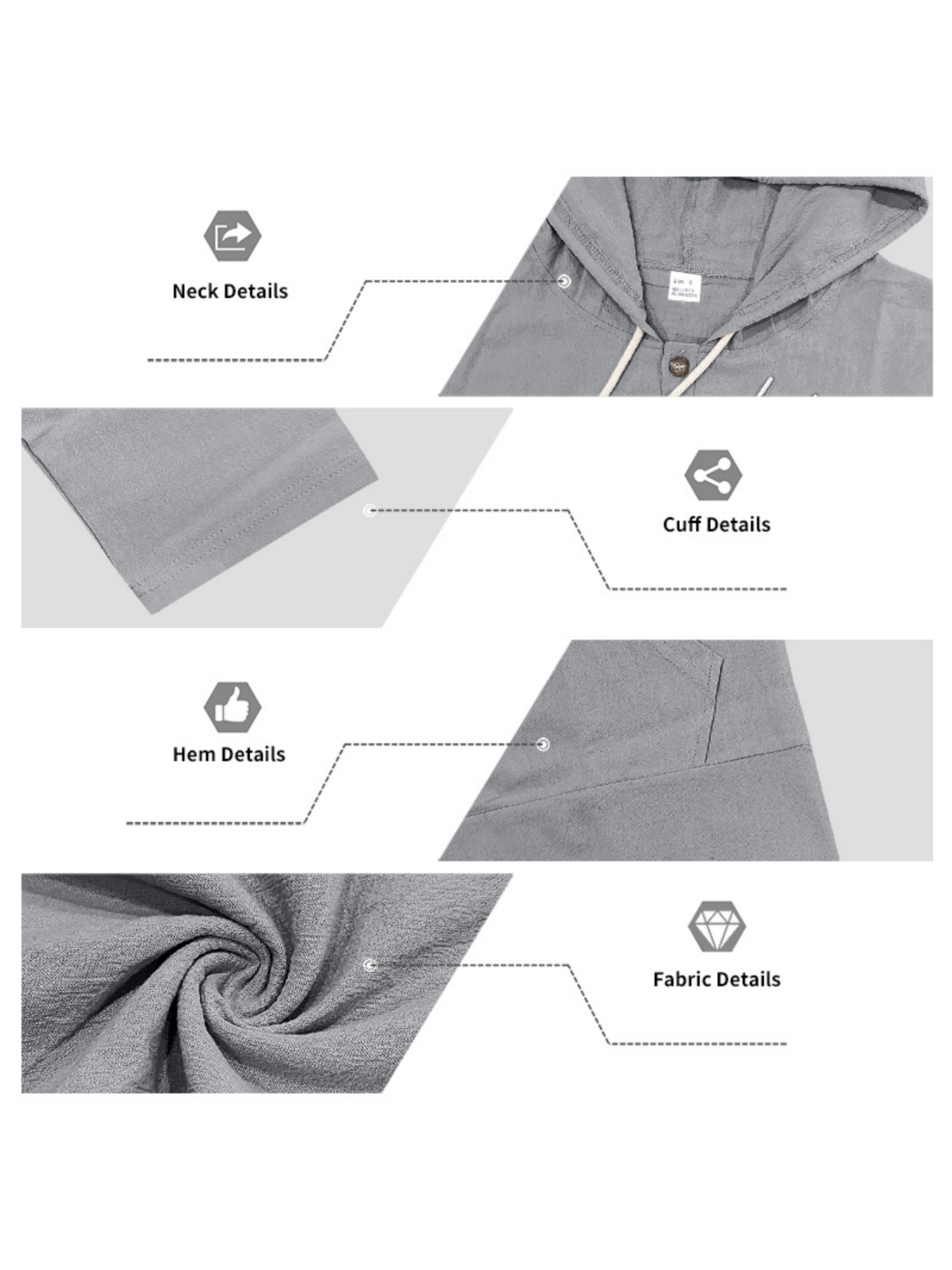 Men Grey Linen Hooded Shirt and Trousers Set