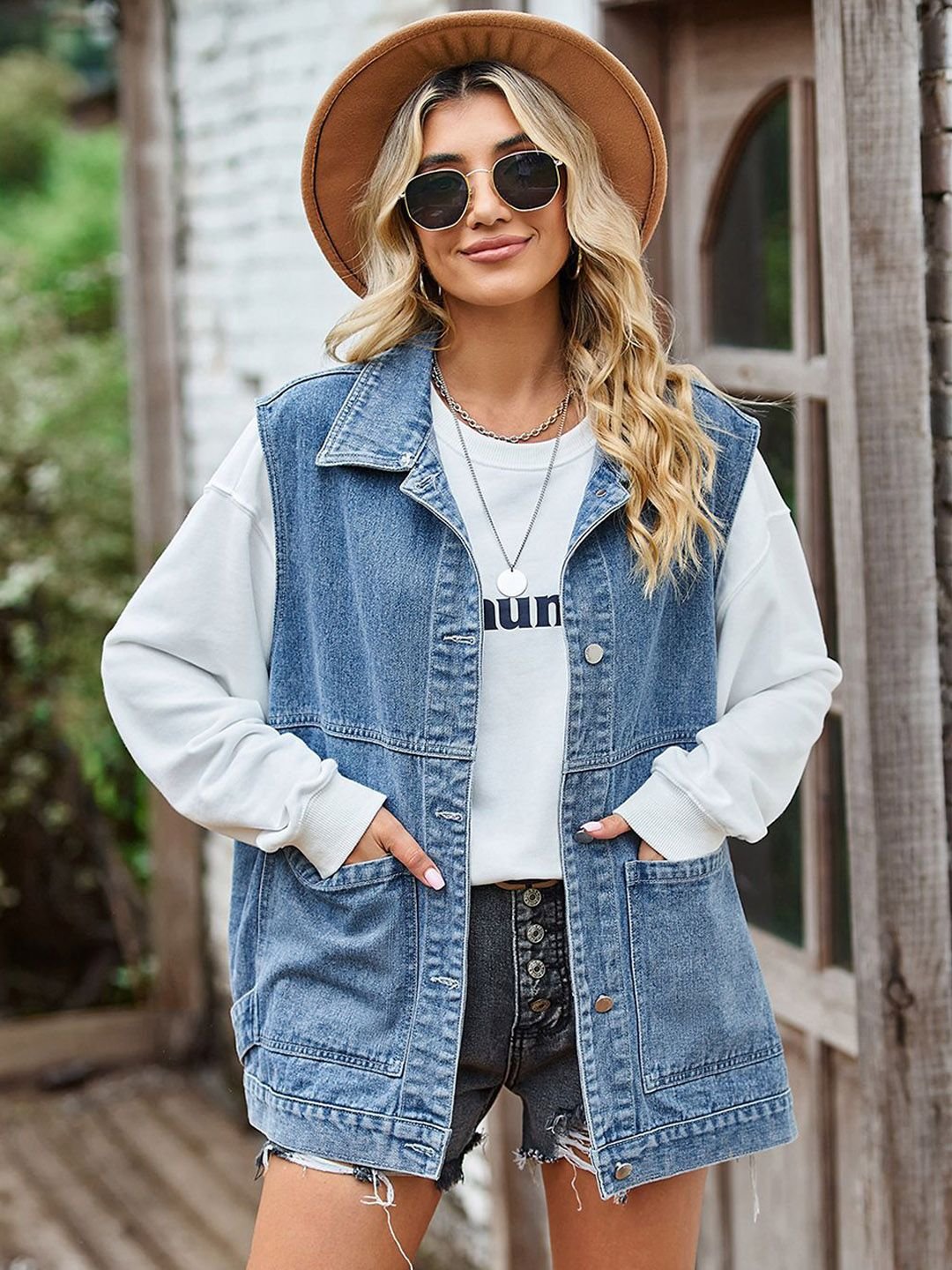 Blue Denim Pocket Details Button-Up Jacket