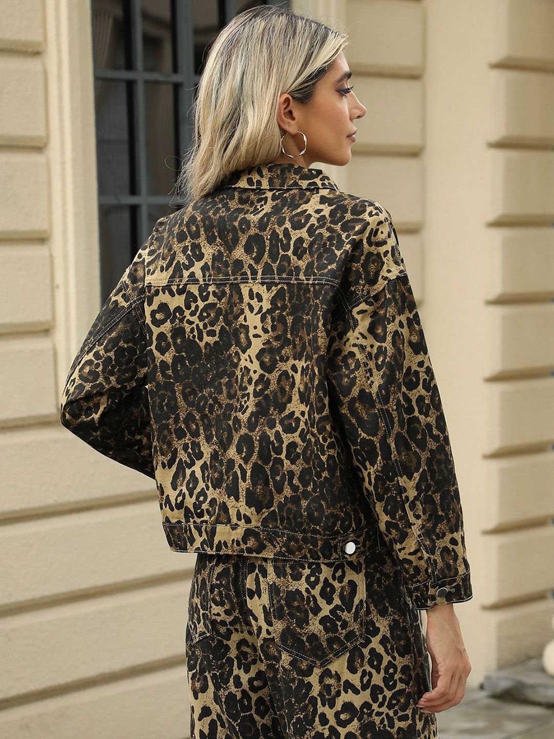 Brown Leopard Print Denim Jacket
