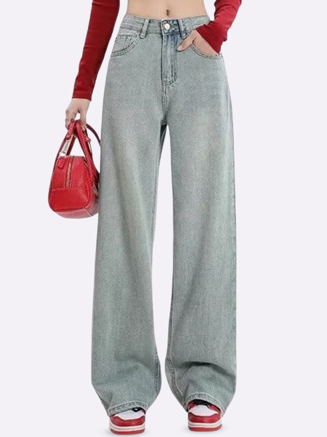 Blue High-Rise Straight Leg Denim Jeans