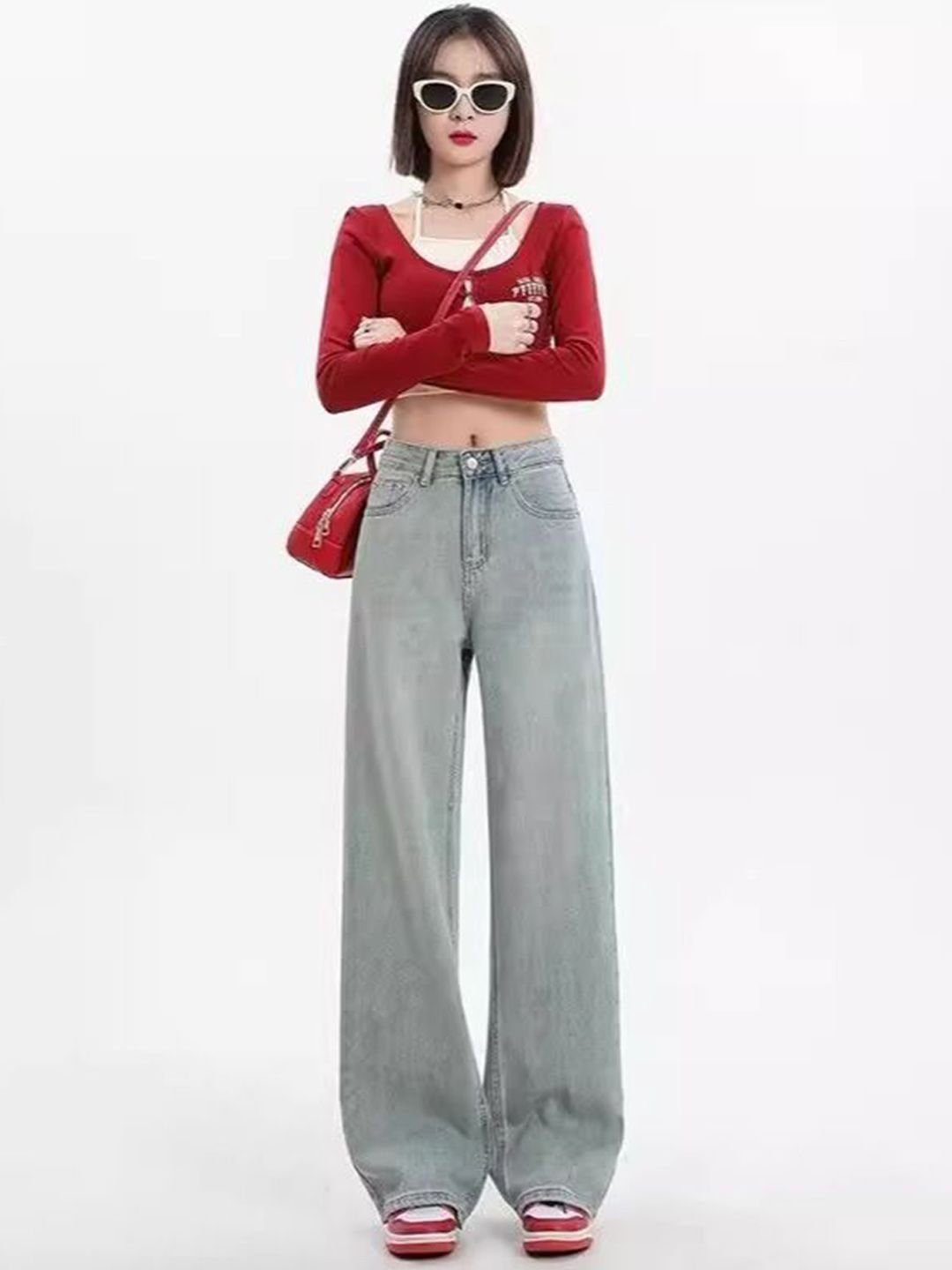 Blue High-Rise Straight Leg Denim Jeans