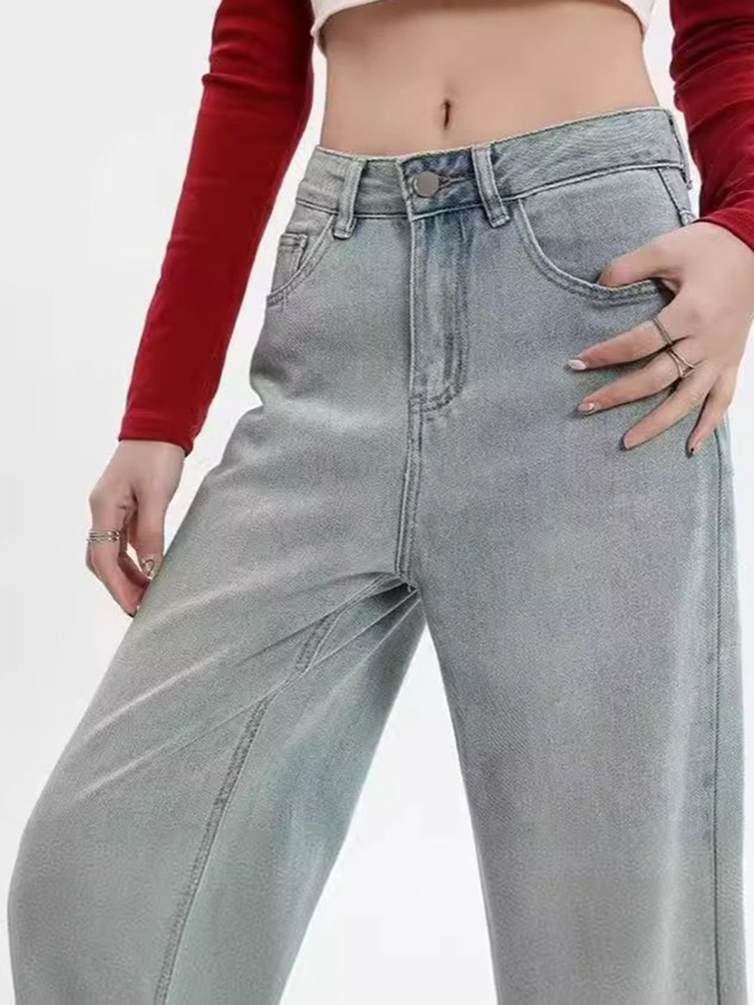 Blue High-Rise Straight Leg Denim Jeans