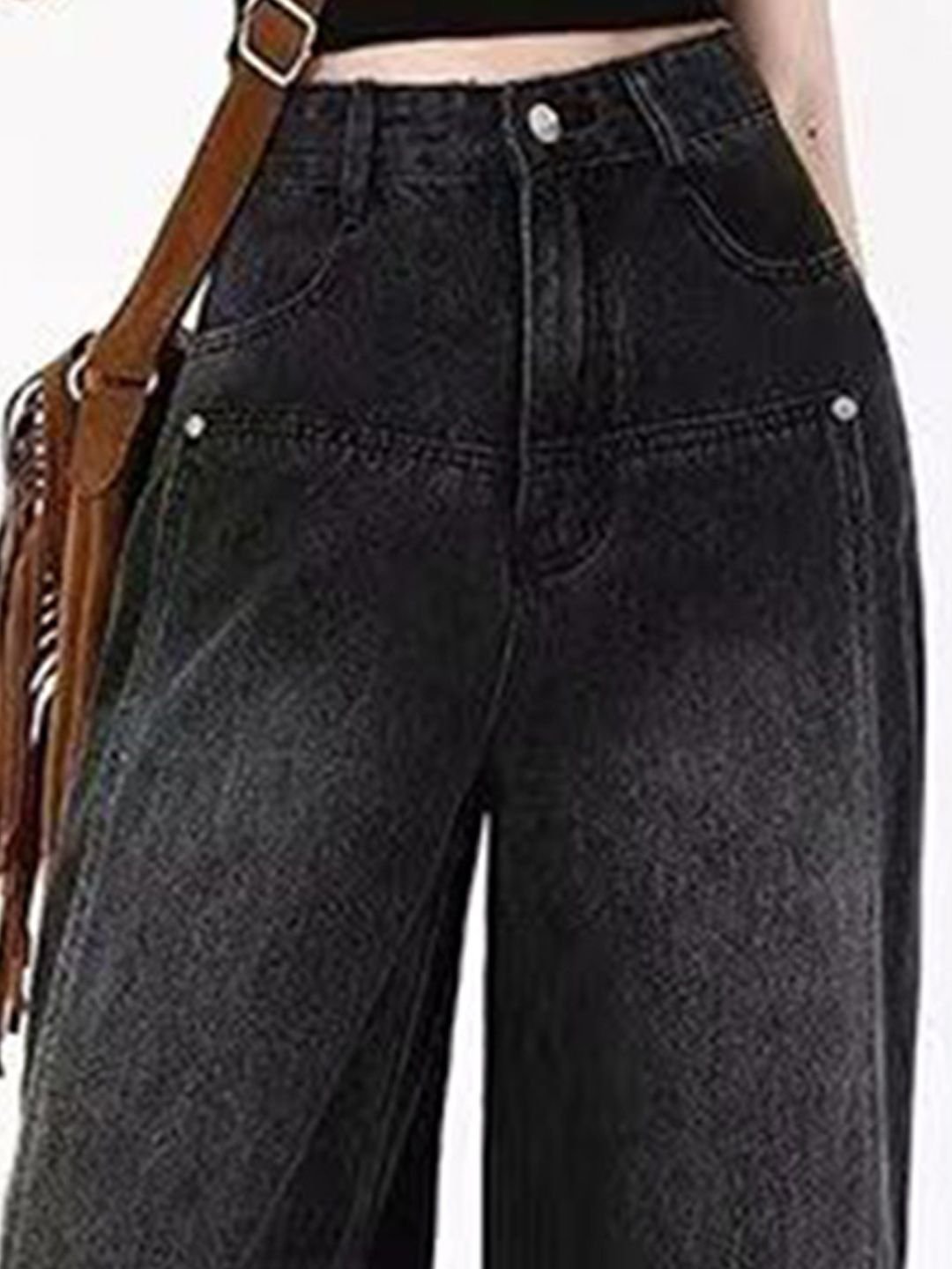 Black High-Rise Wide-Leg Denim Jeans