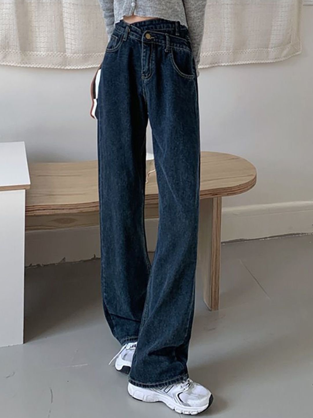 Blue High-Rise Straight-Leg Denim Jeans