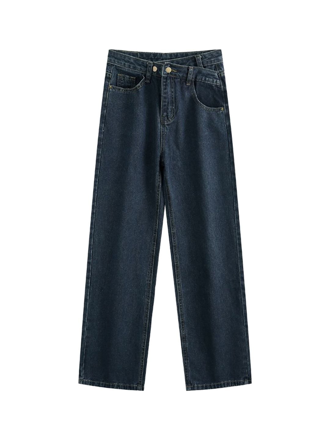 Blue High-Rise Straight-Leg Denim Jeans
