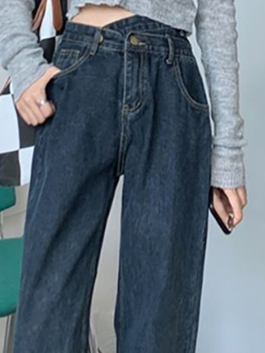Blue High-Rise Straight-Leg Denim Jeans