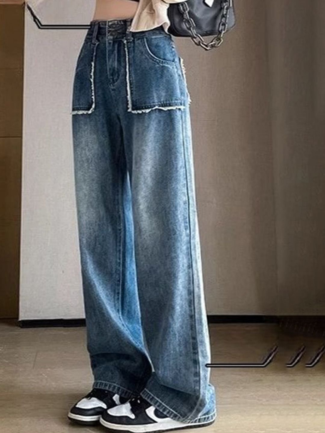 Blue High-Rise Straight-Fit Jeans