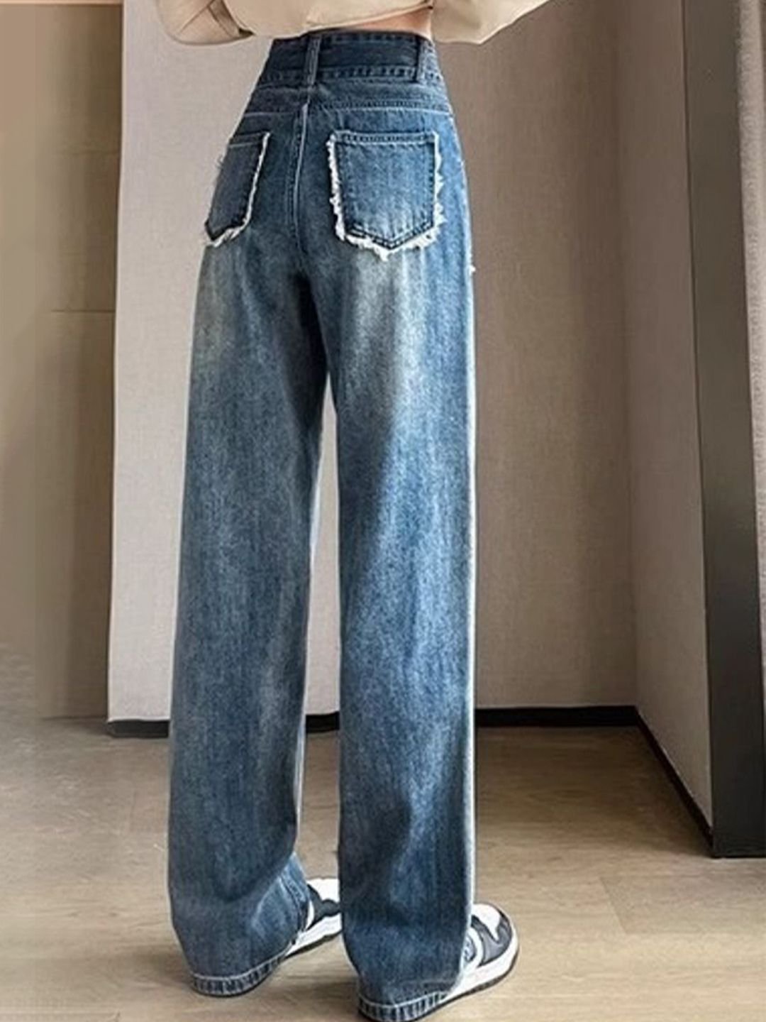 Blue High-Rise Straight-Fit Jeans