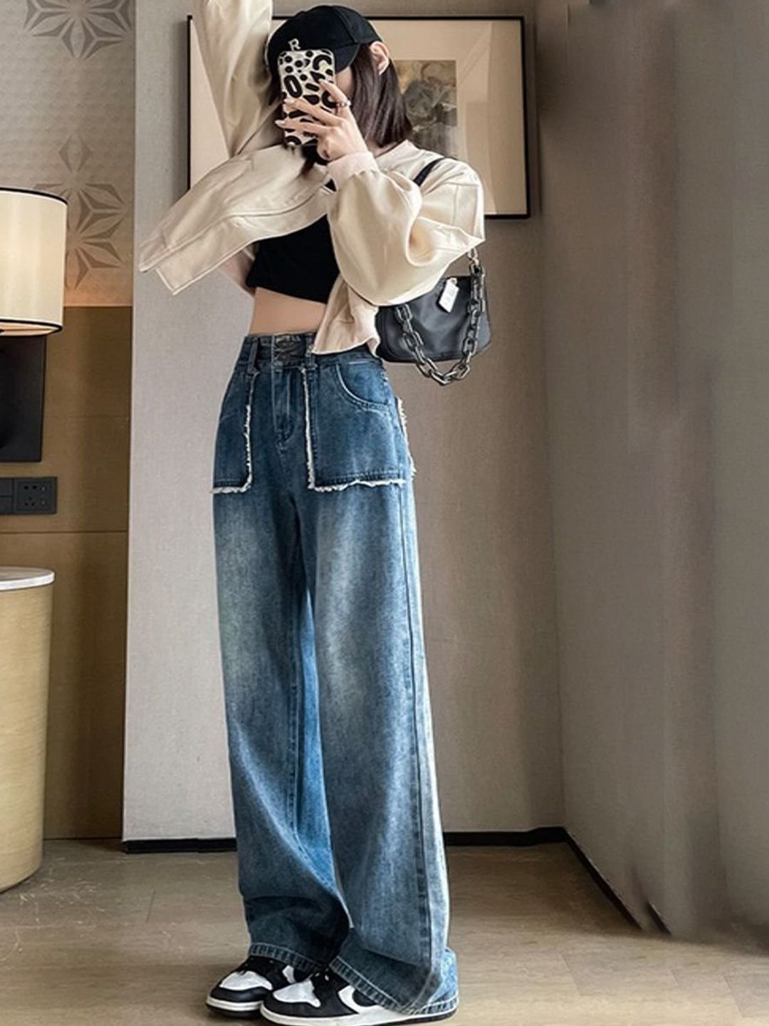 Blue High-Rise Straight-Fit Jeans