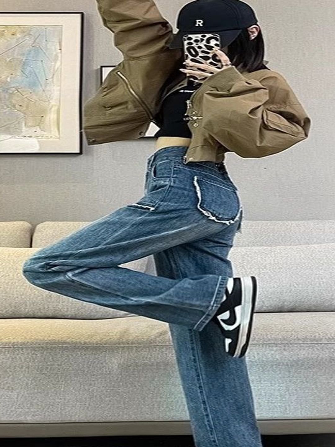 Blue High-Rise Straight-Fit Jeans