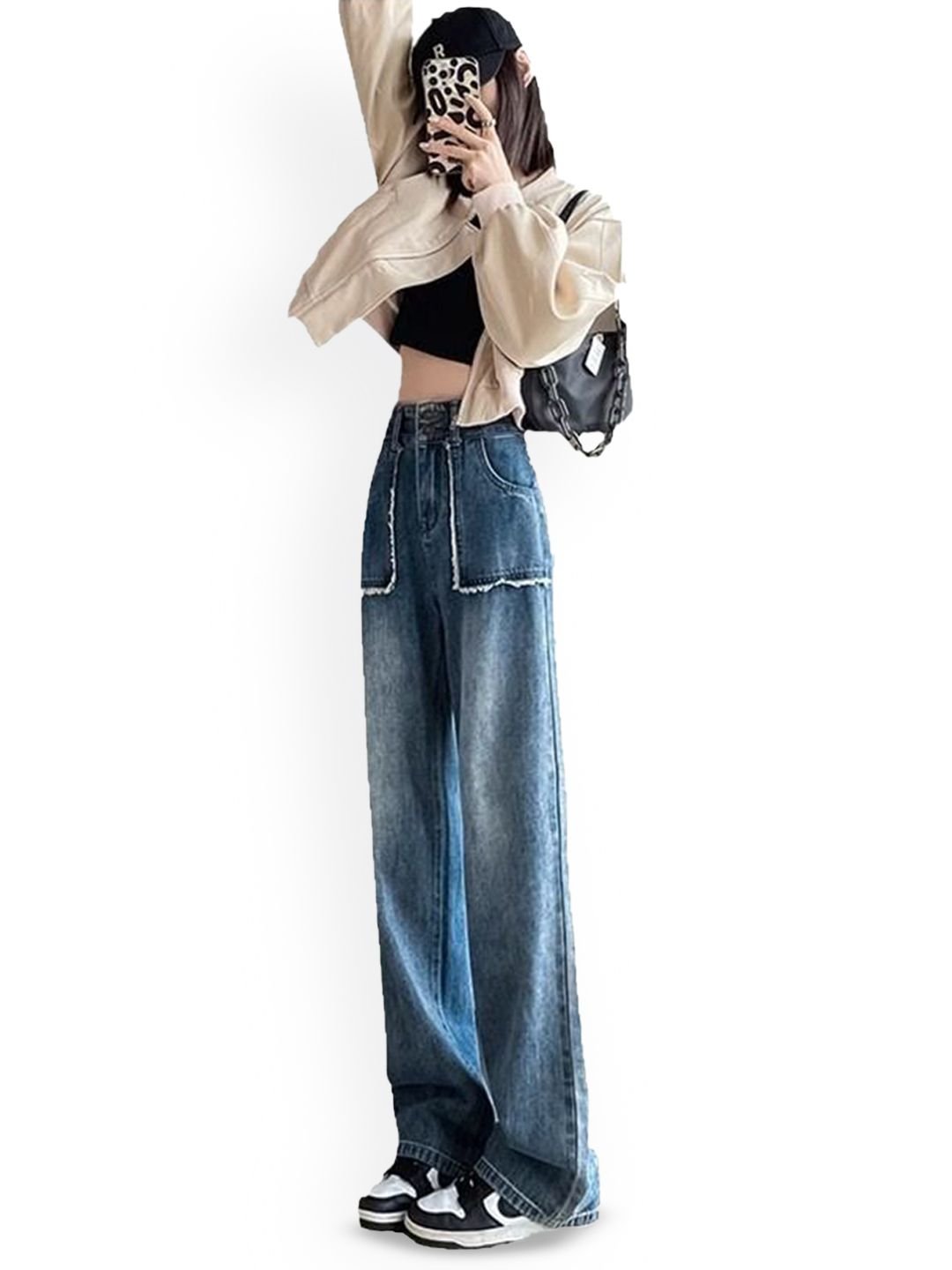 Blue High-Rise Straight-Fit Jeans