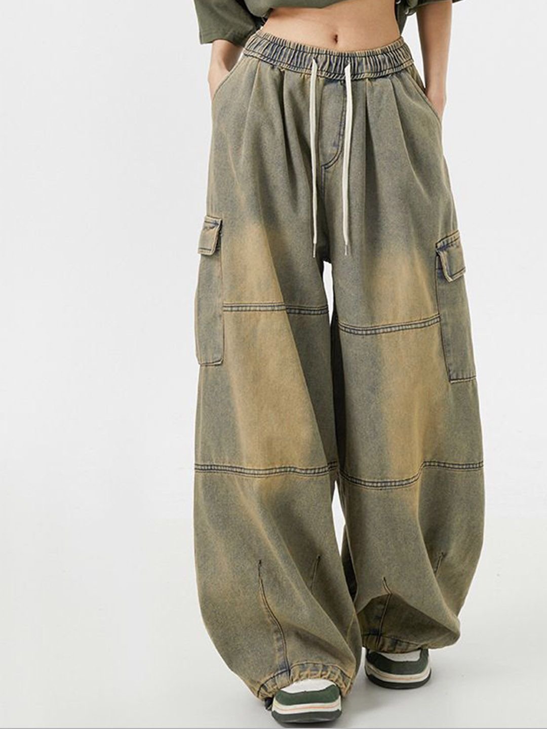 Blue Mid-Rise Wide Leg Denim Jeans