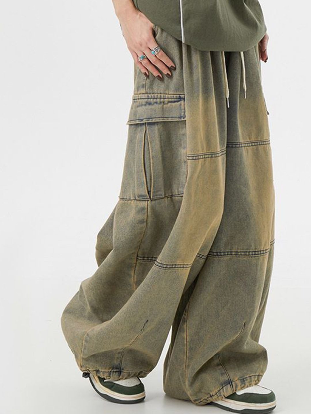 Blue Mid-Rise Wide Leg Denim Jeans