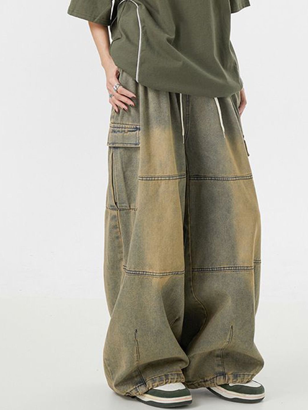 Blue Mid-Rise Wide Leg Denim Jeans