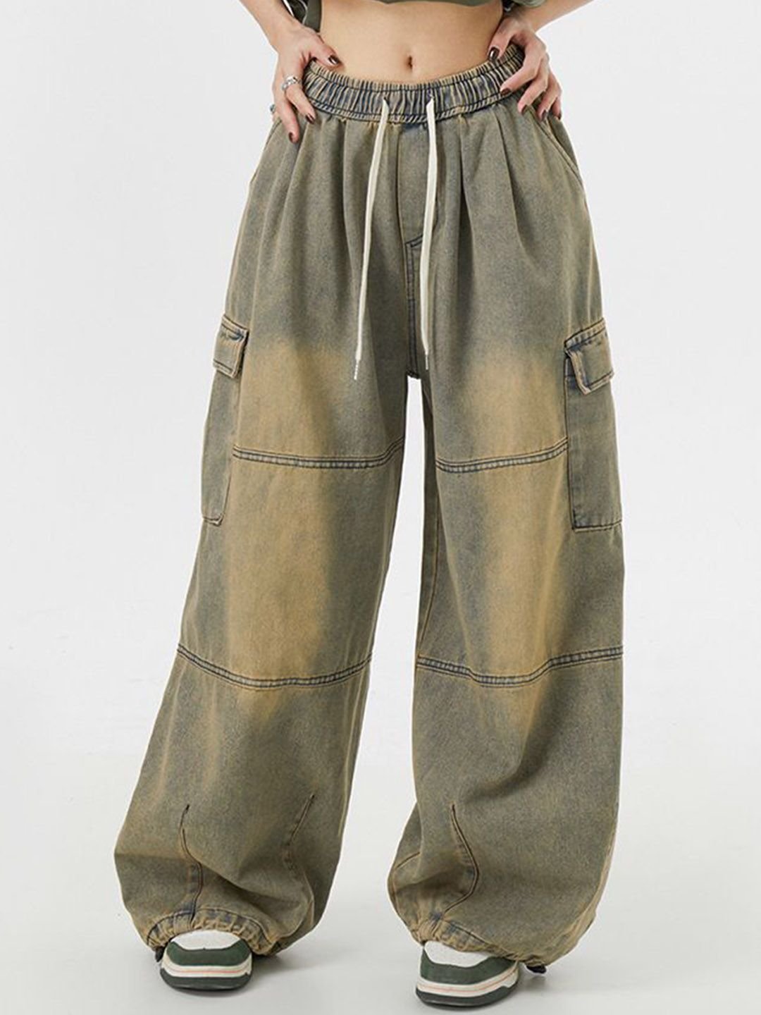 Blue Mid-Rise Wide Leg Denim Jeans